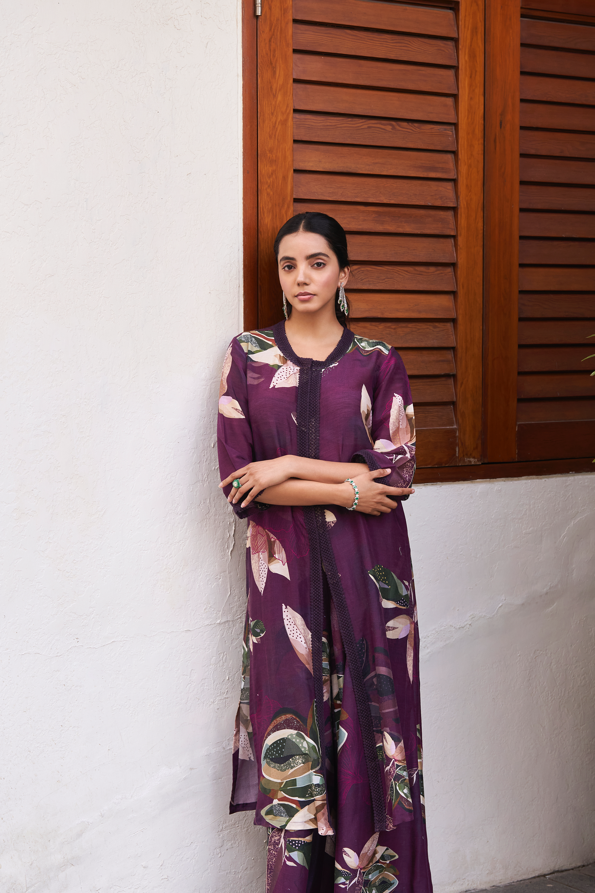 Botanical Leaf Front Open Kurta Set