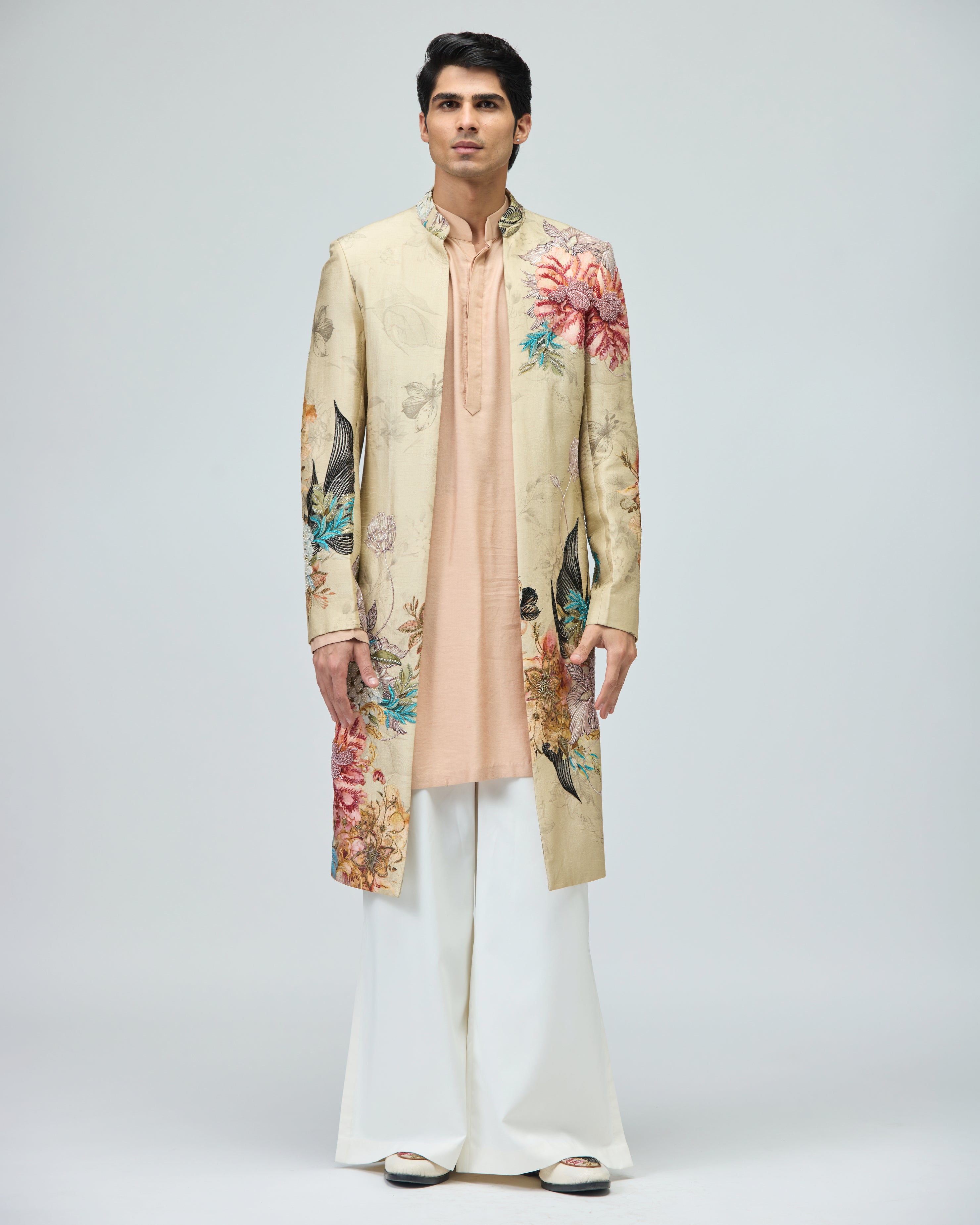 BEIGE LONG BANDHGALA