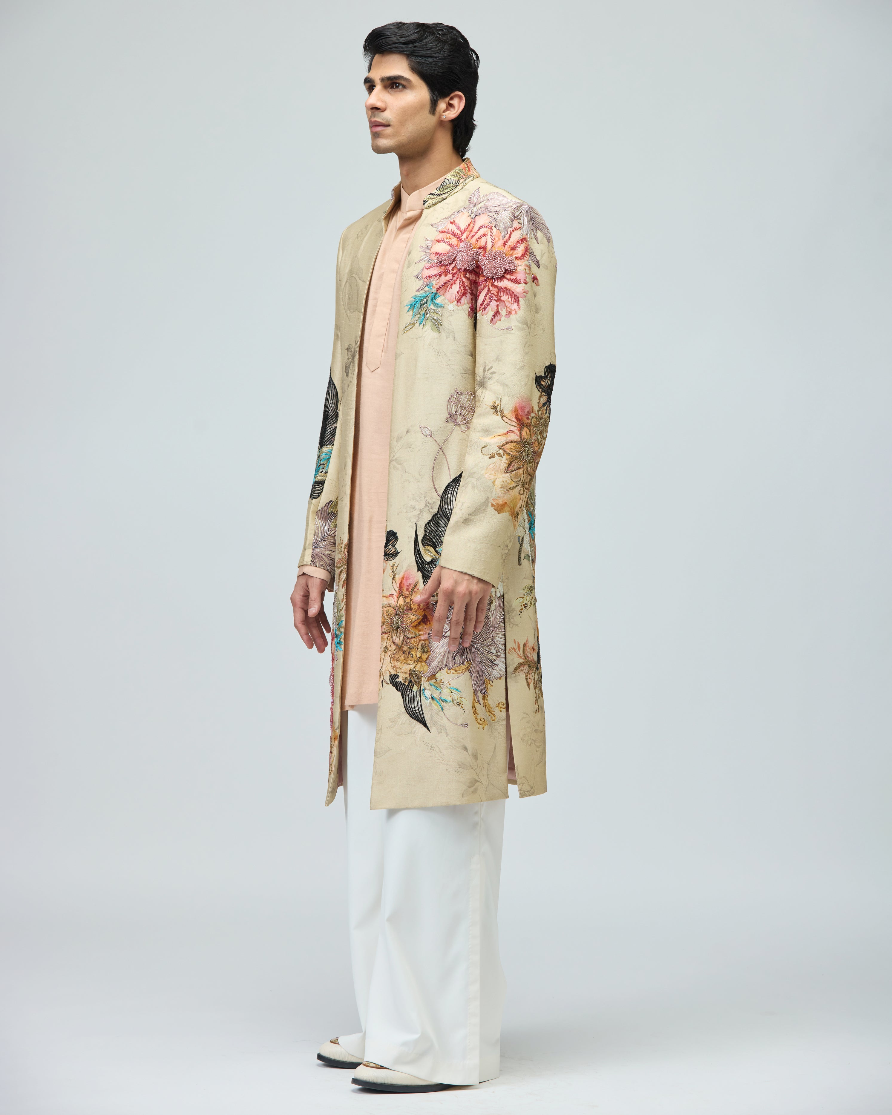 BEIGE LONG BANDHGALA