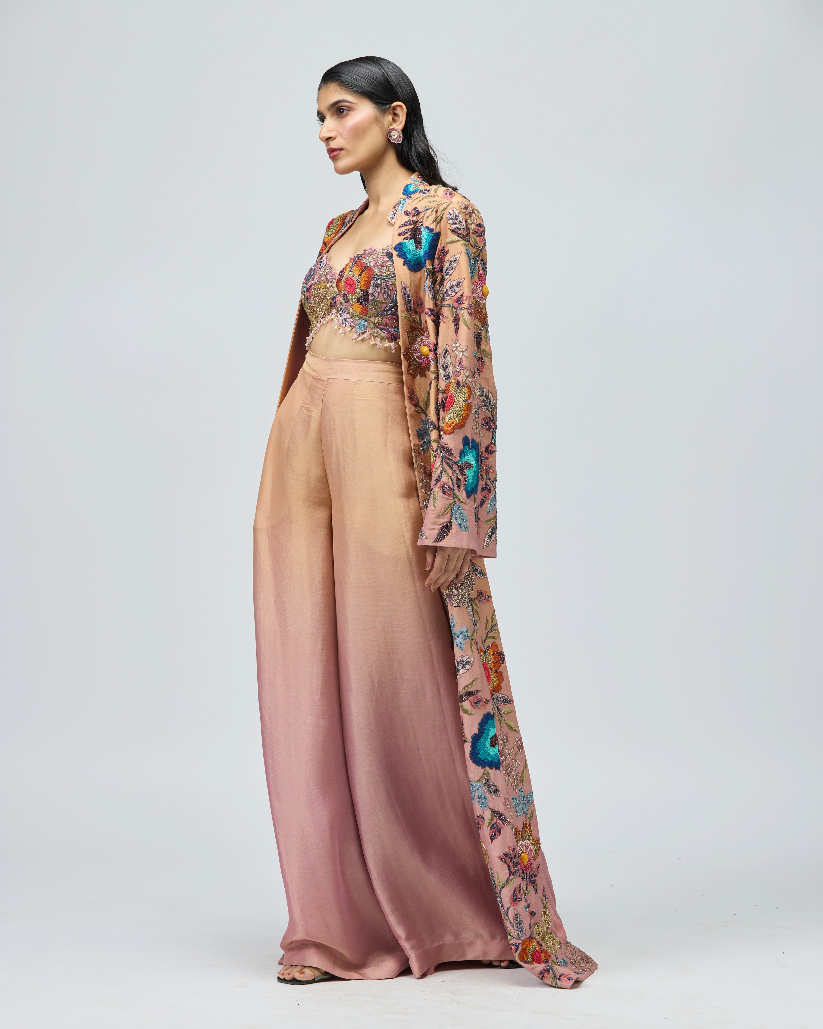 MULTICOLOR EMBROIDERED CAPE SET