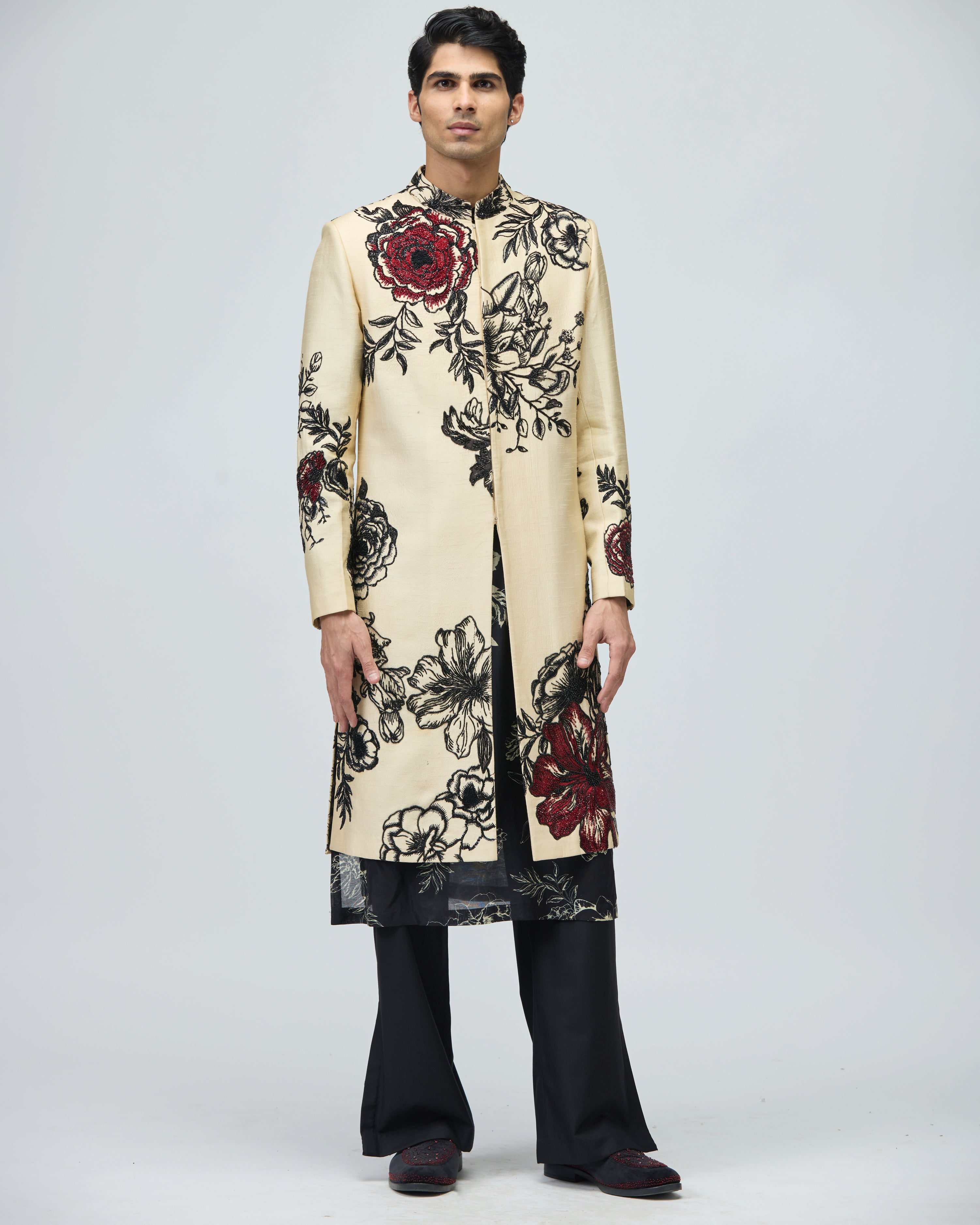 BEIGE MODAL DUPION SHERWANI SET