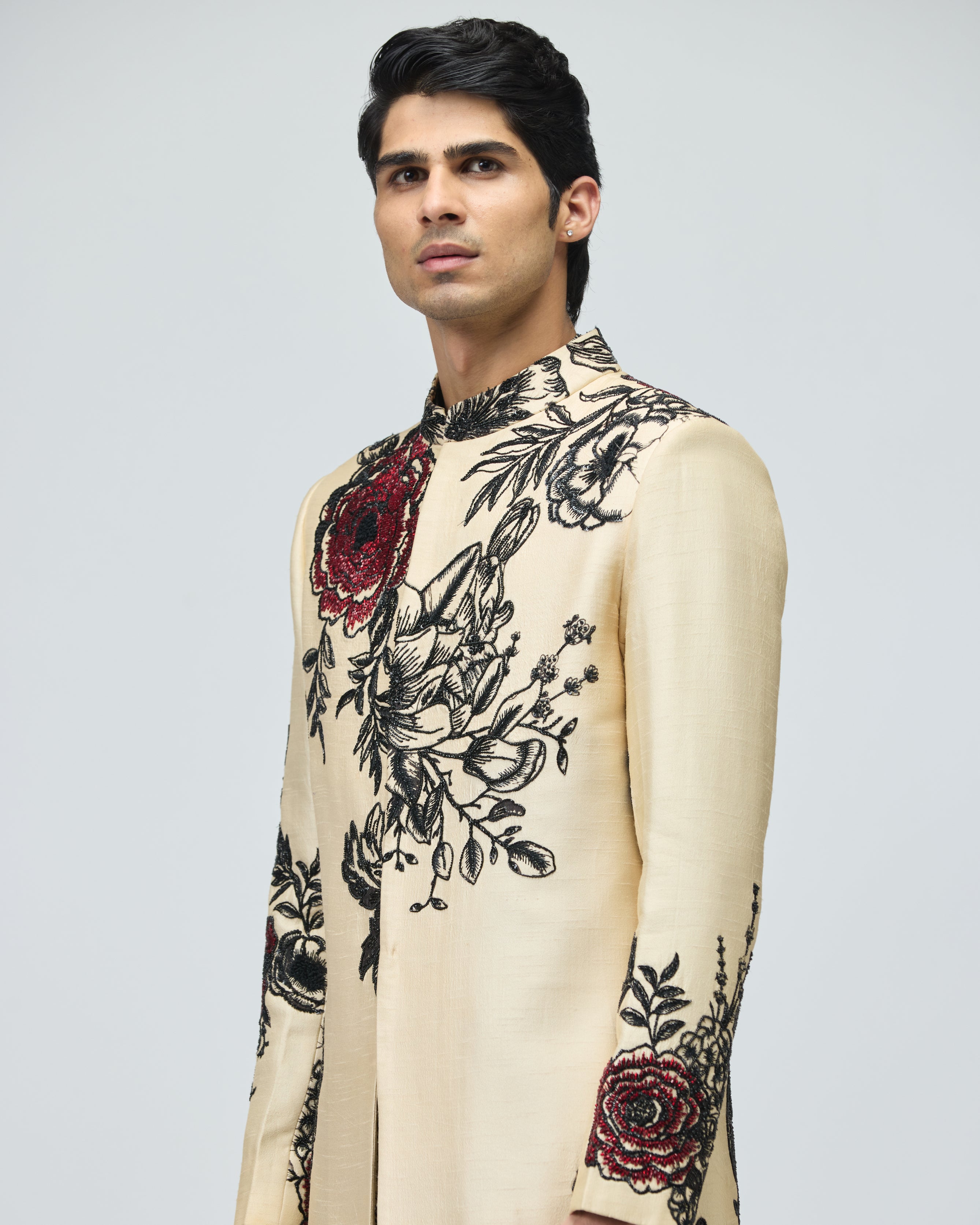 BEIGE MODAL DUPION SHERWANI SET
