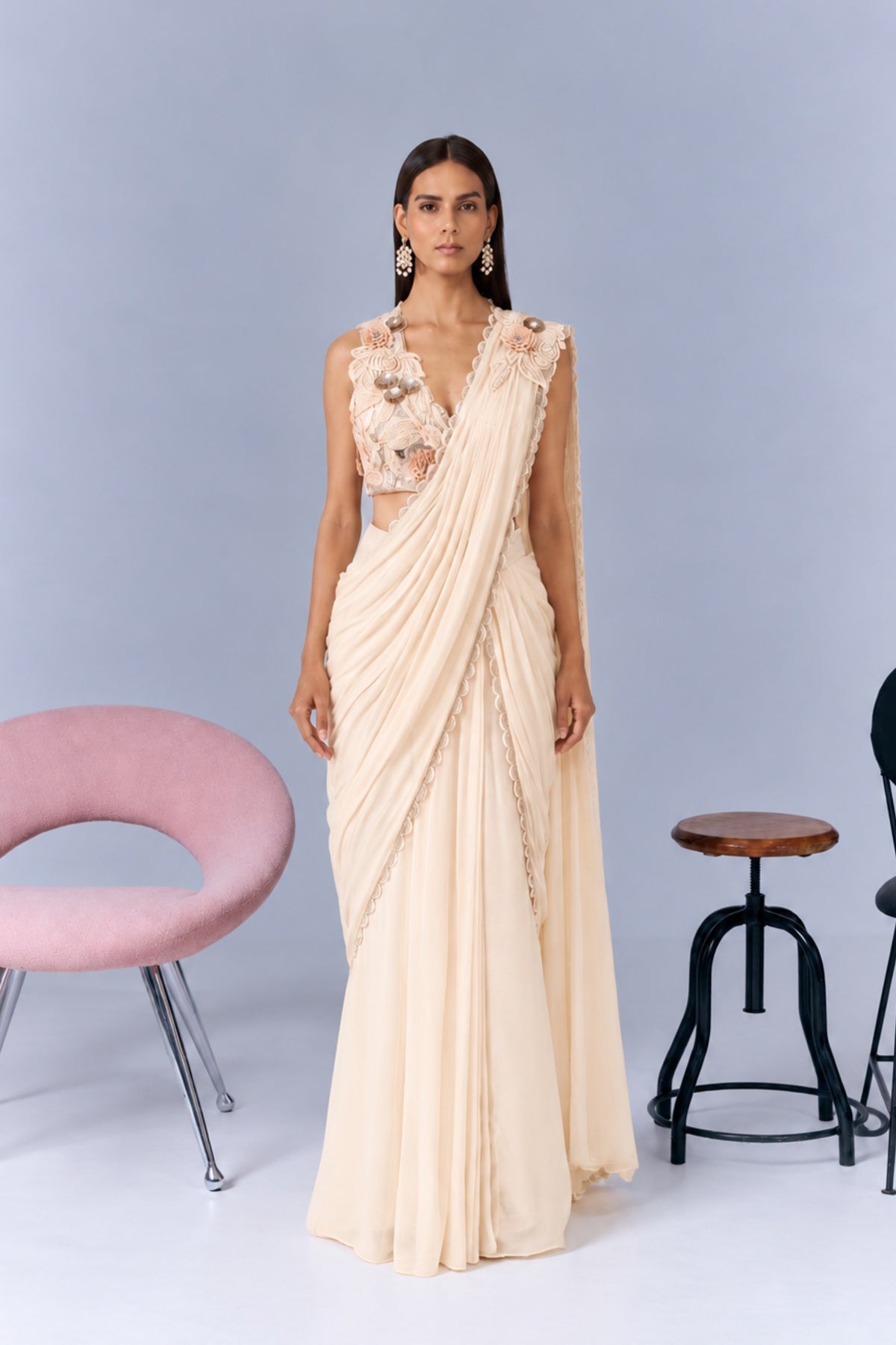 Ivory Draped Saree
