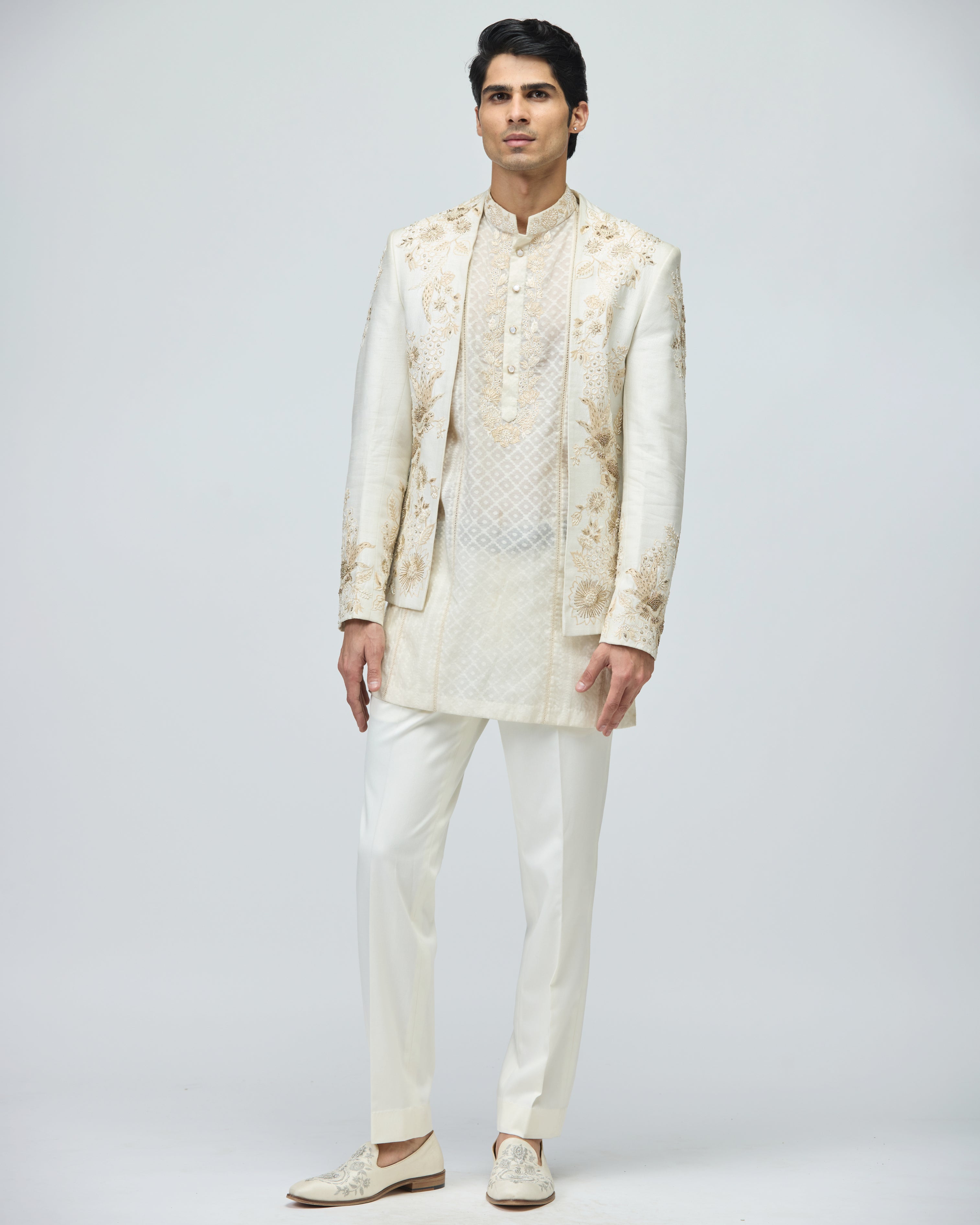 IVORY OPEN BANDHGALA SET