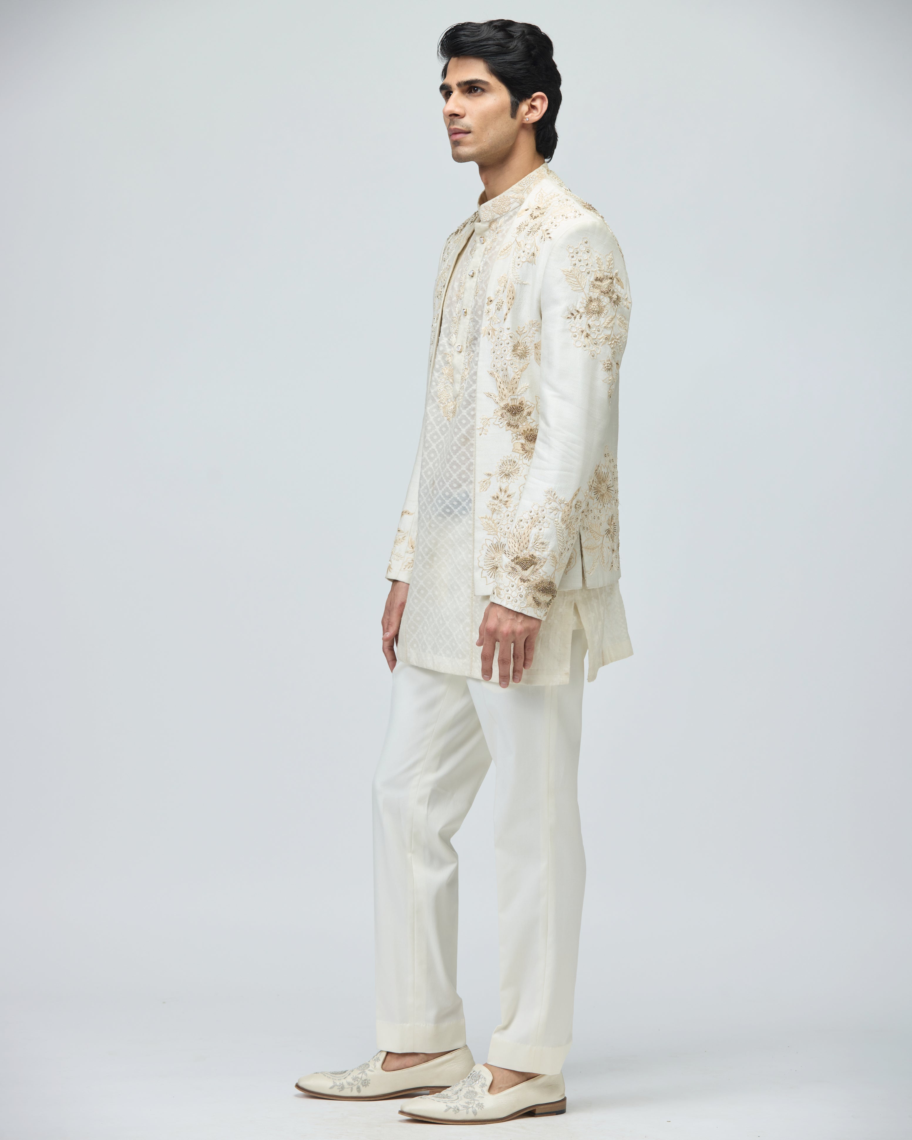 IVORY OPEN BANDHGALA SET