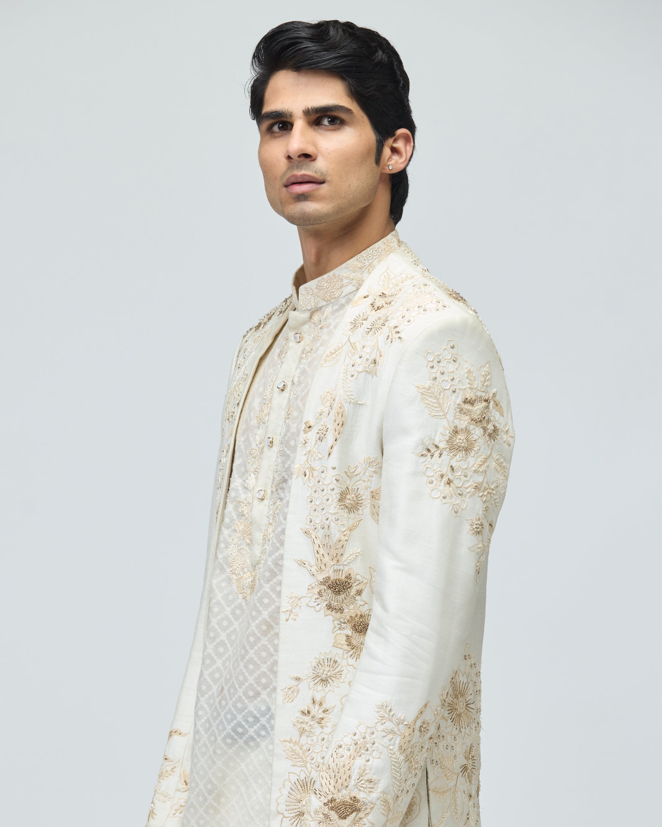 IVORY OPEN BANDHGALA SET