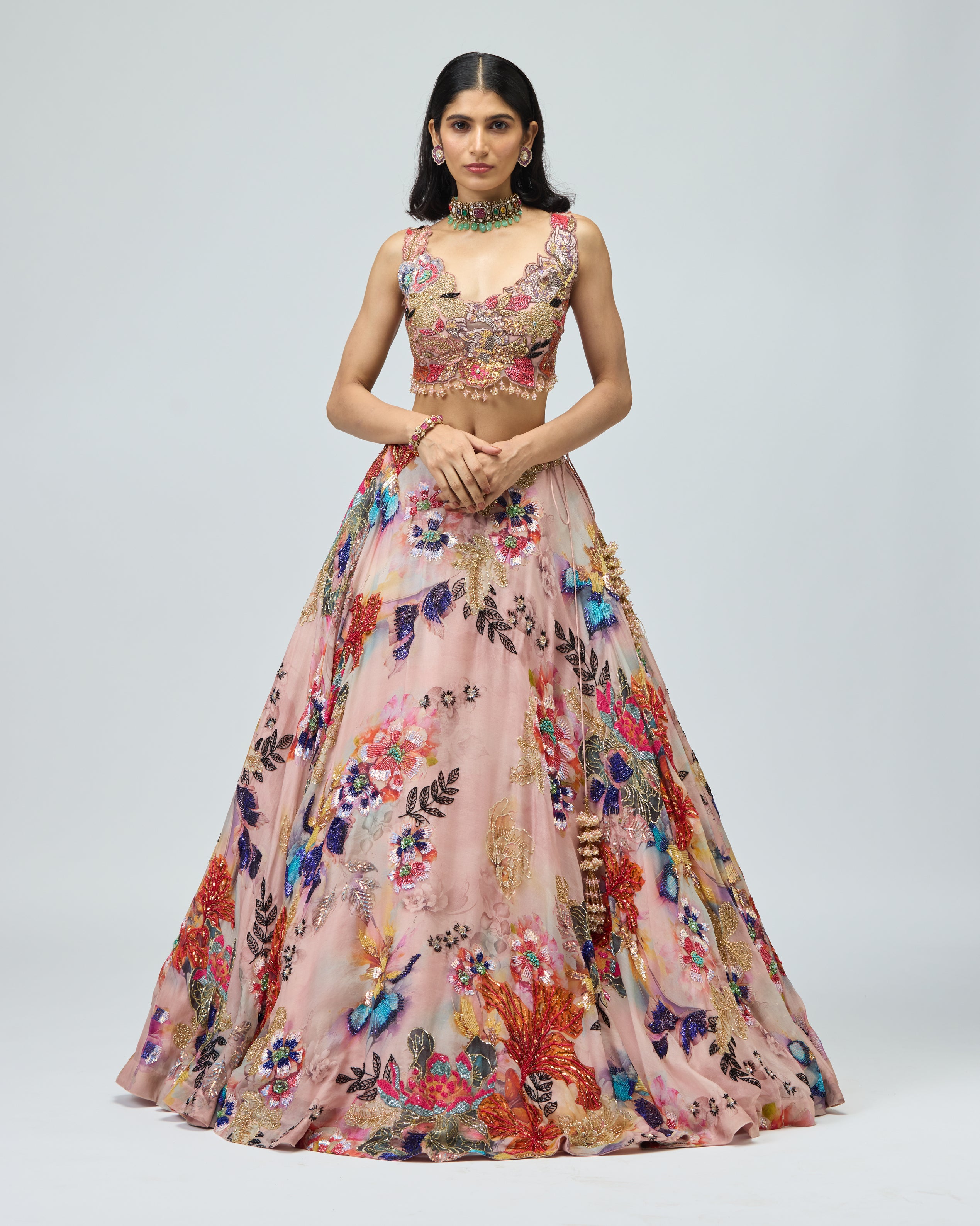 ORGANZA MULTICOLOURED LEHENGA SET