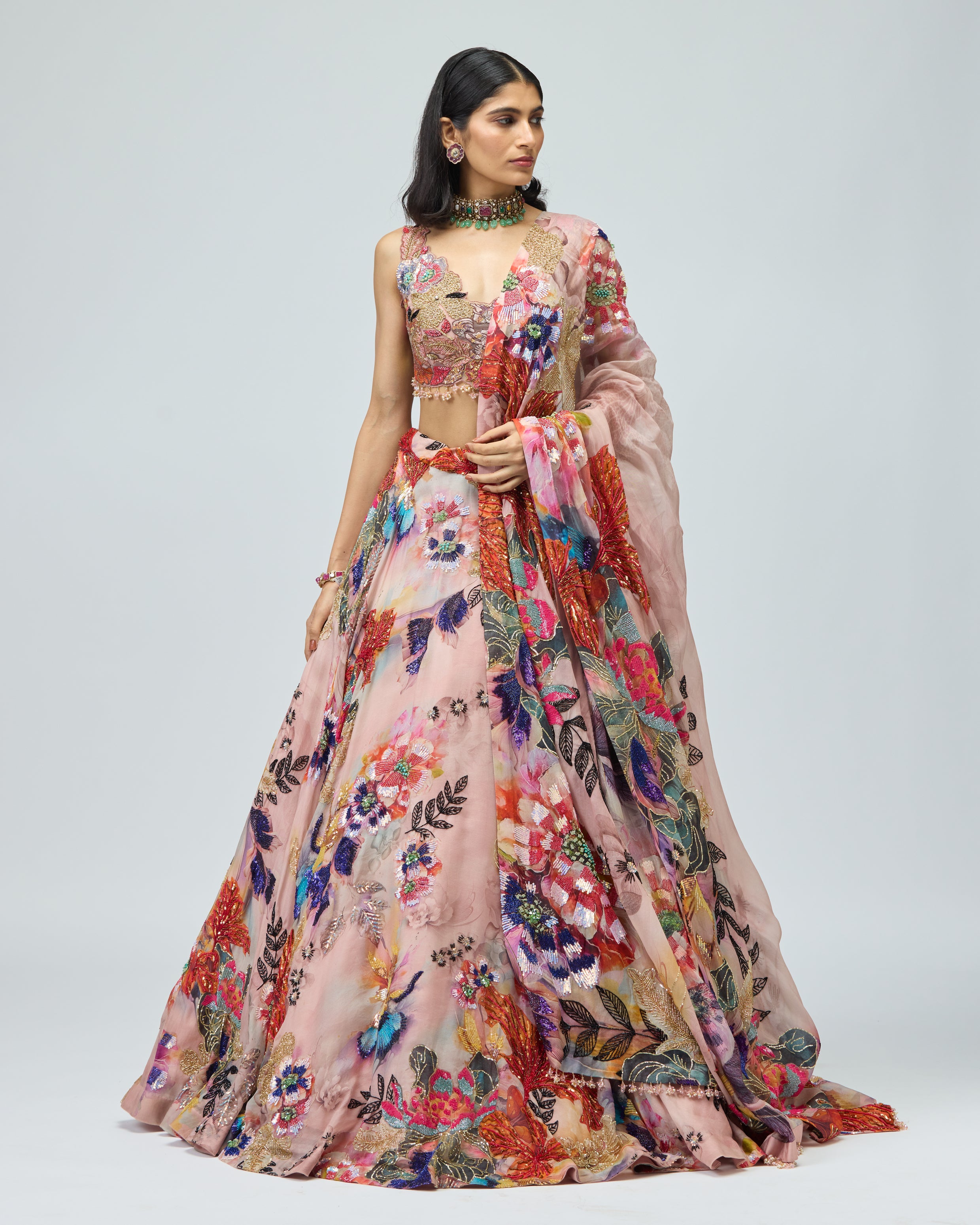 ORGANZA MULTICOLOURED LEHENGA SET