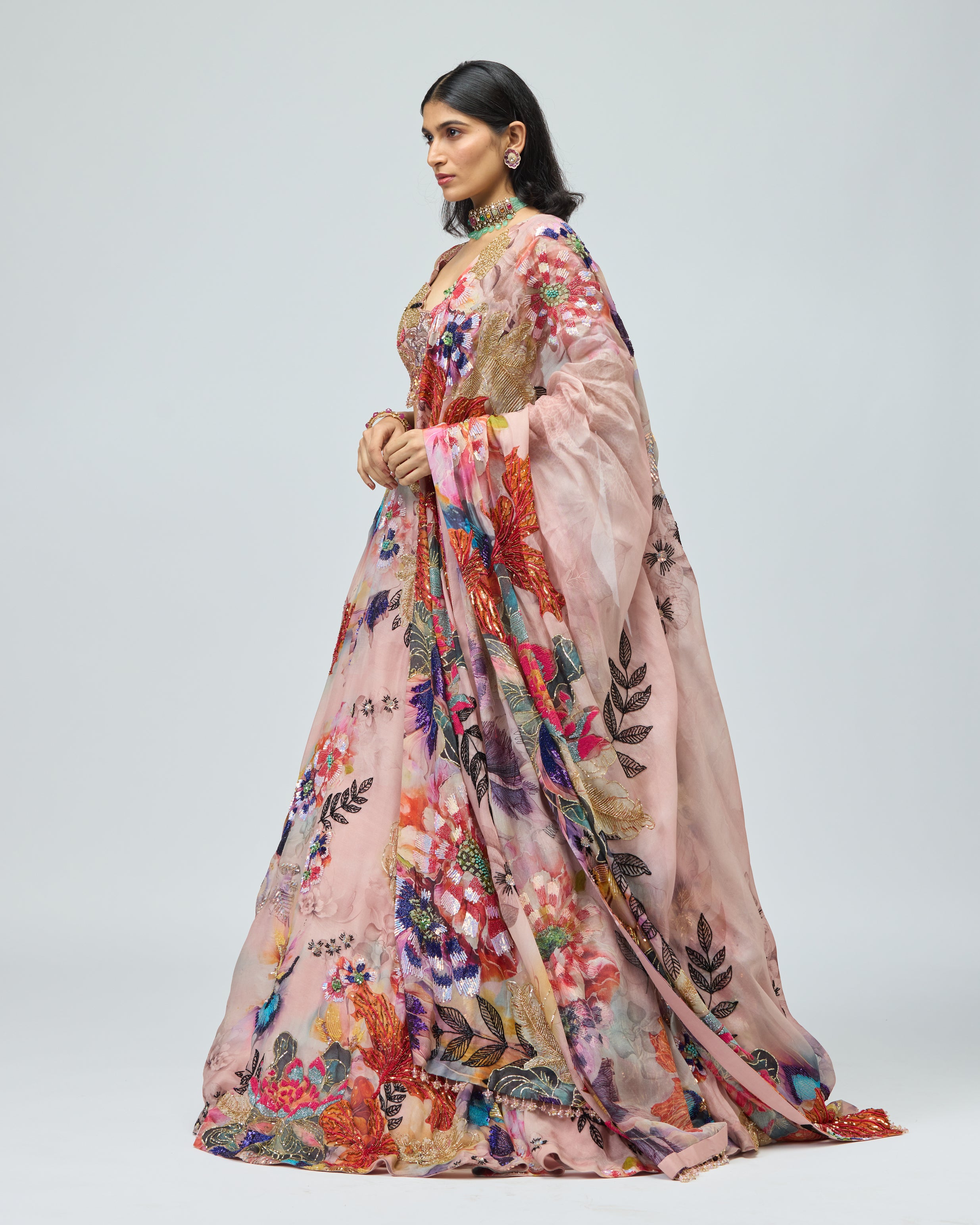 ORGANZA MULTICOLOURED LEHENGA SET
