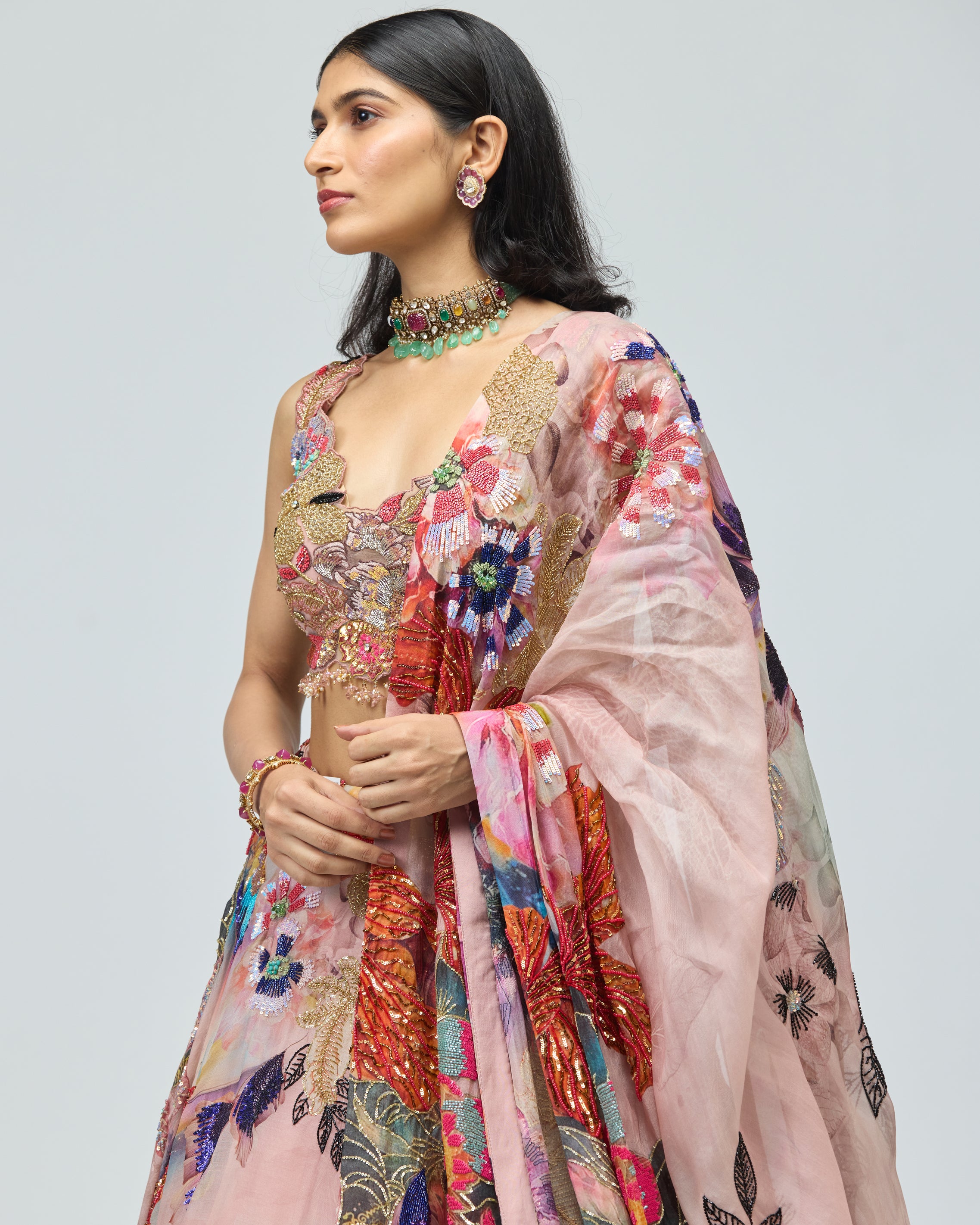 ORGANZA MULTICOLOURED LEHENGA SET