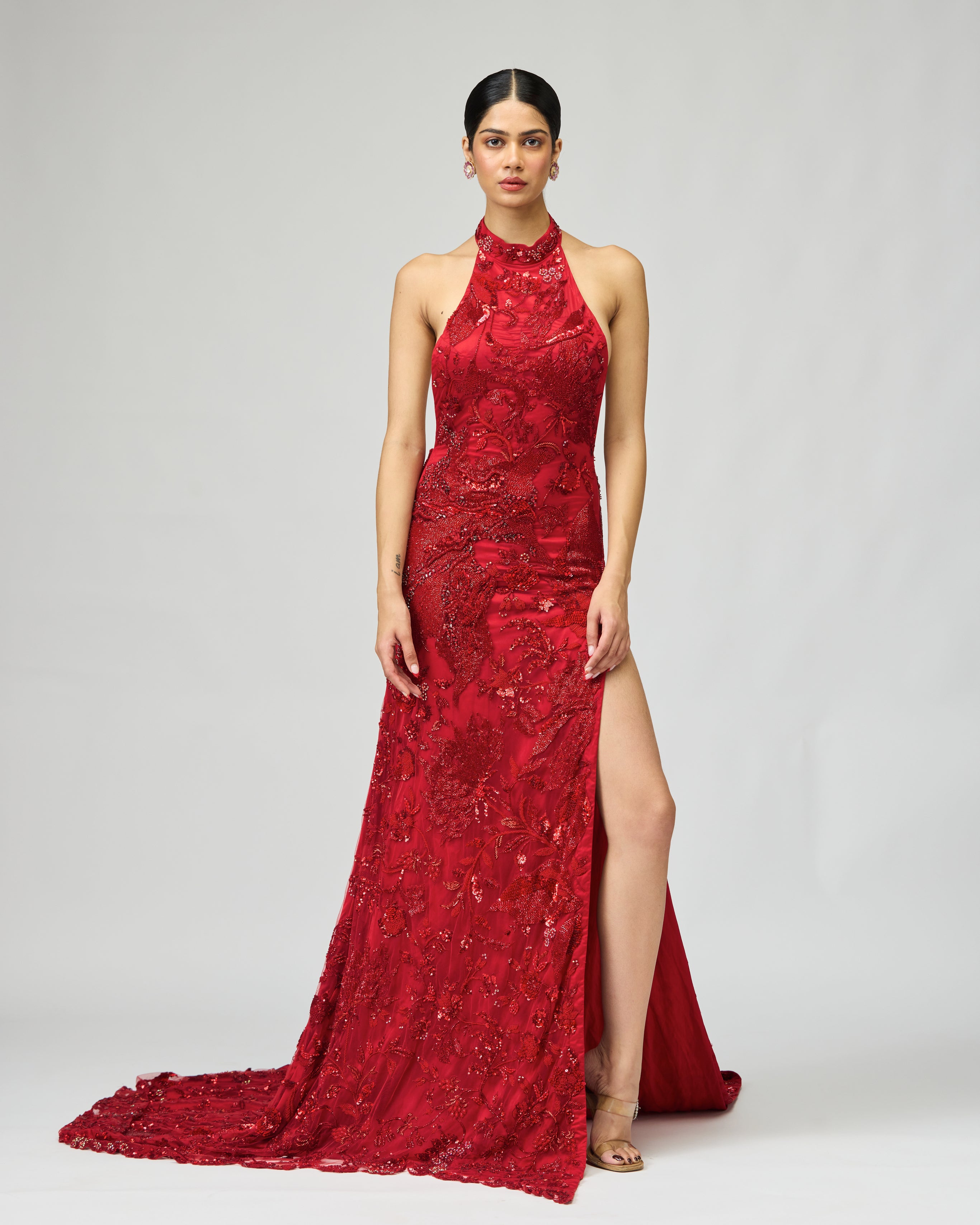 RED EMBELLISHED GOWN