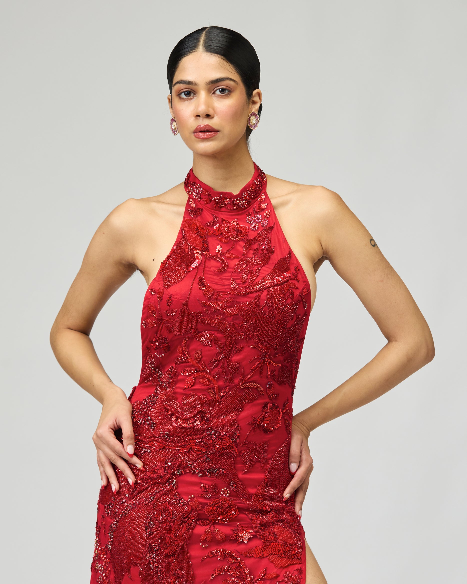 RED EMBELLISHED GOWN