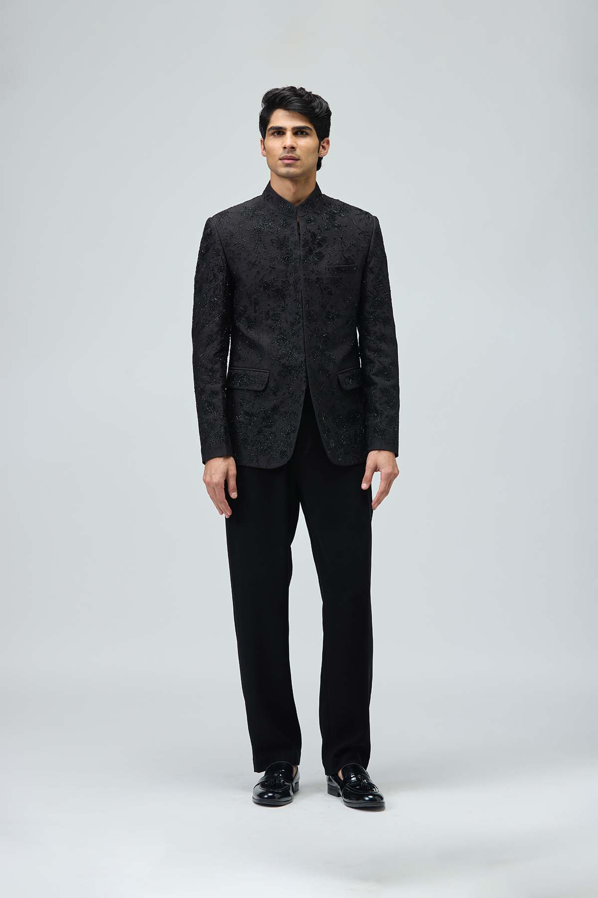 Midnight Embroidered Bandhgala Set