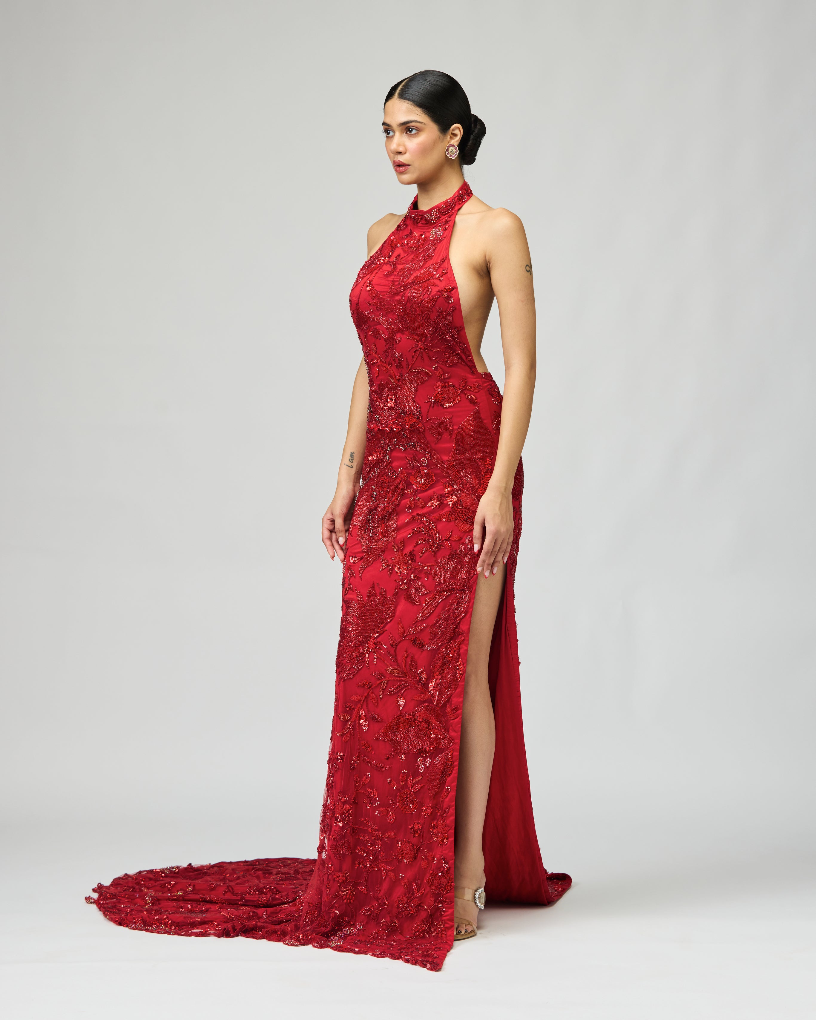 RED EMBELLISHED GOWN