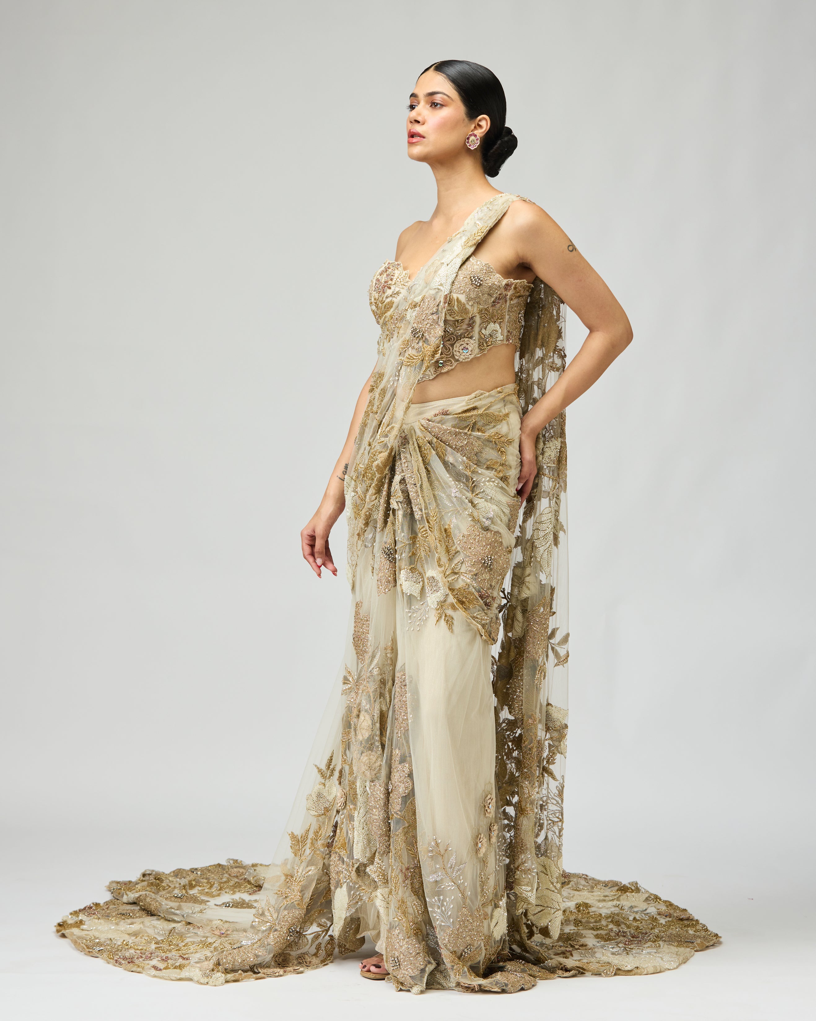 GOLD PATCH SAREE SET