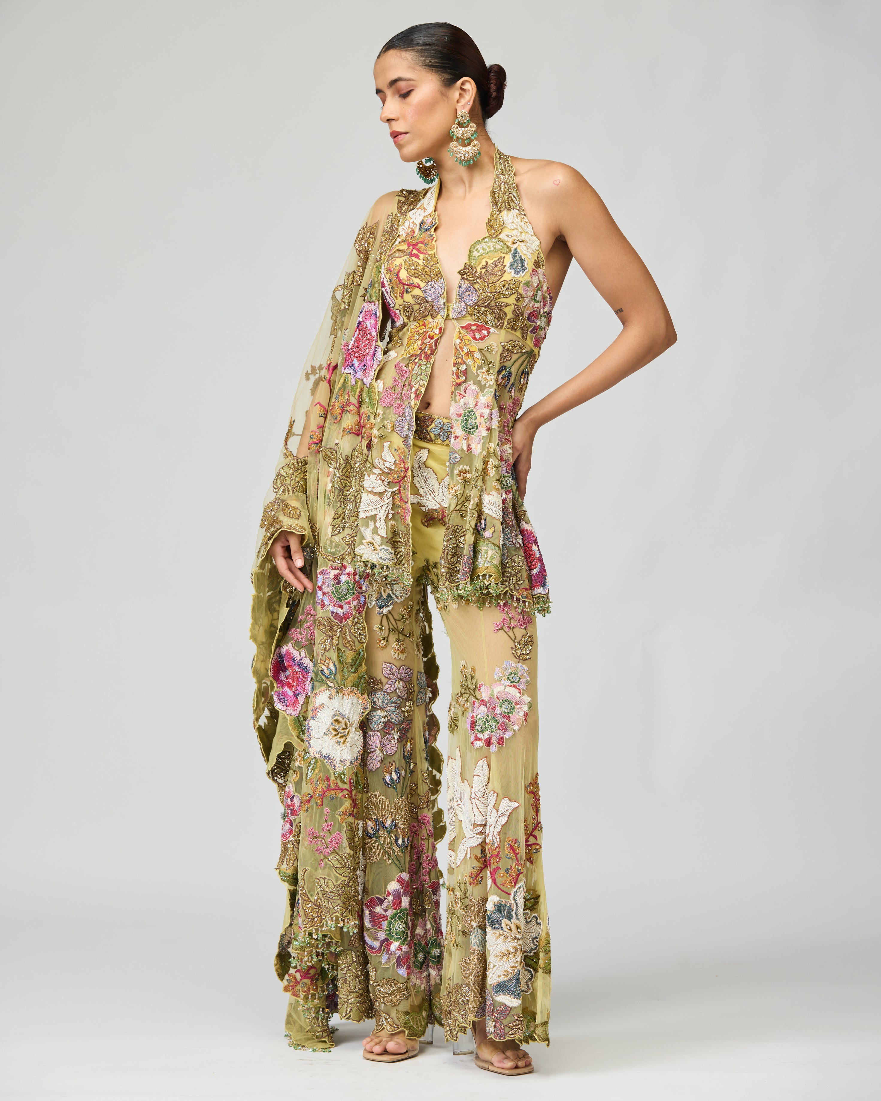 MULTICOLOR EMBROIDERED SHARARA SET