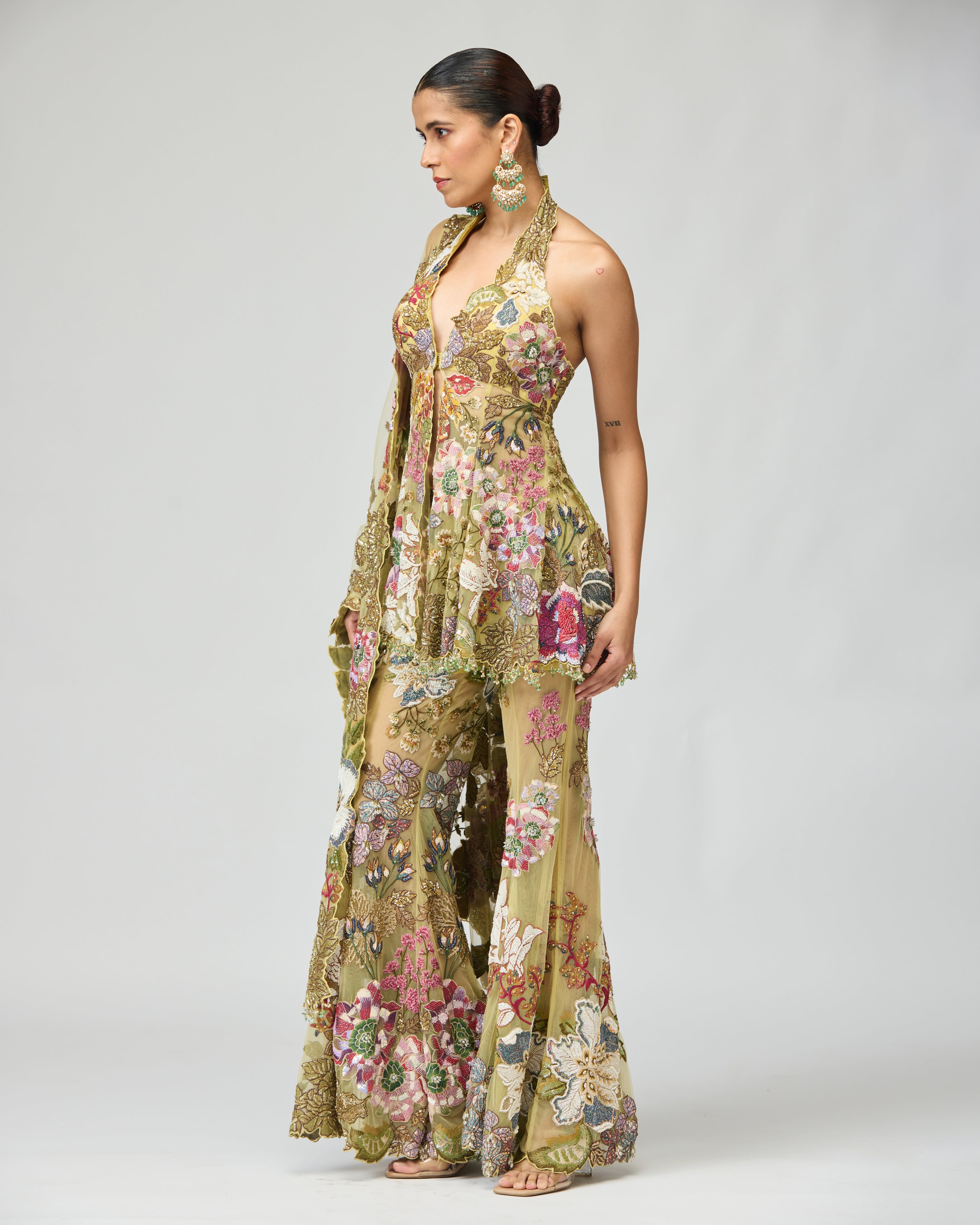 MULTICOLOR EMBROIDERED SHARARA SET