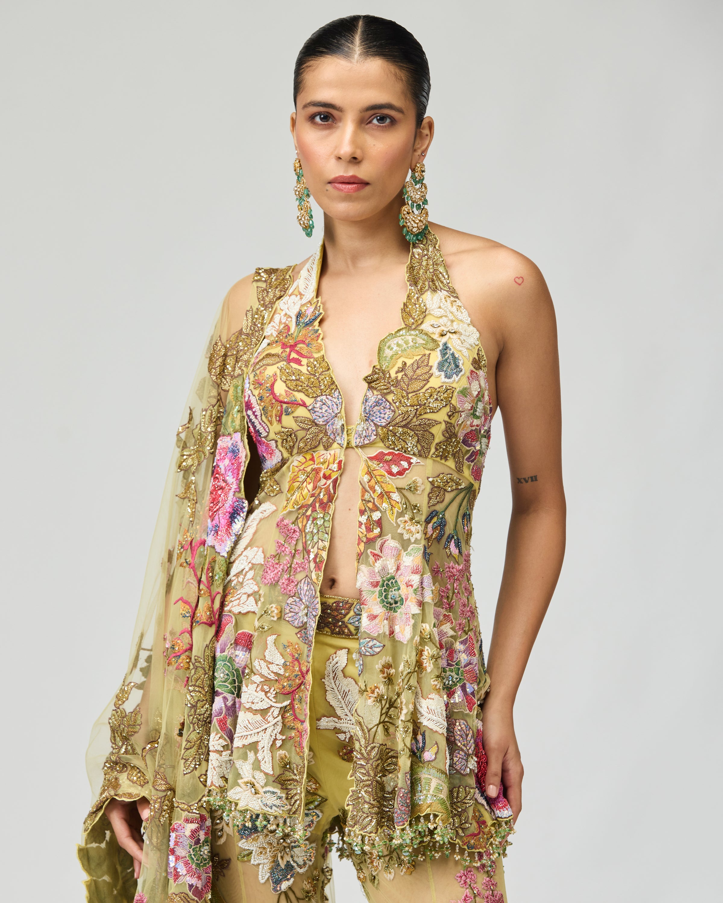 MULTICOLOR EMBROIDERED SHARARA SET