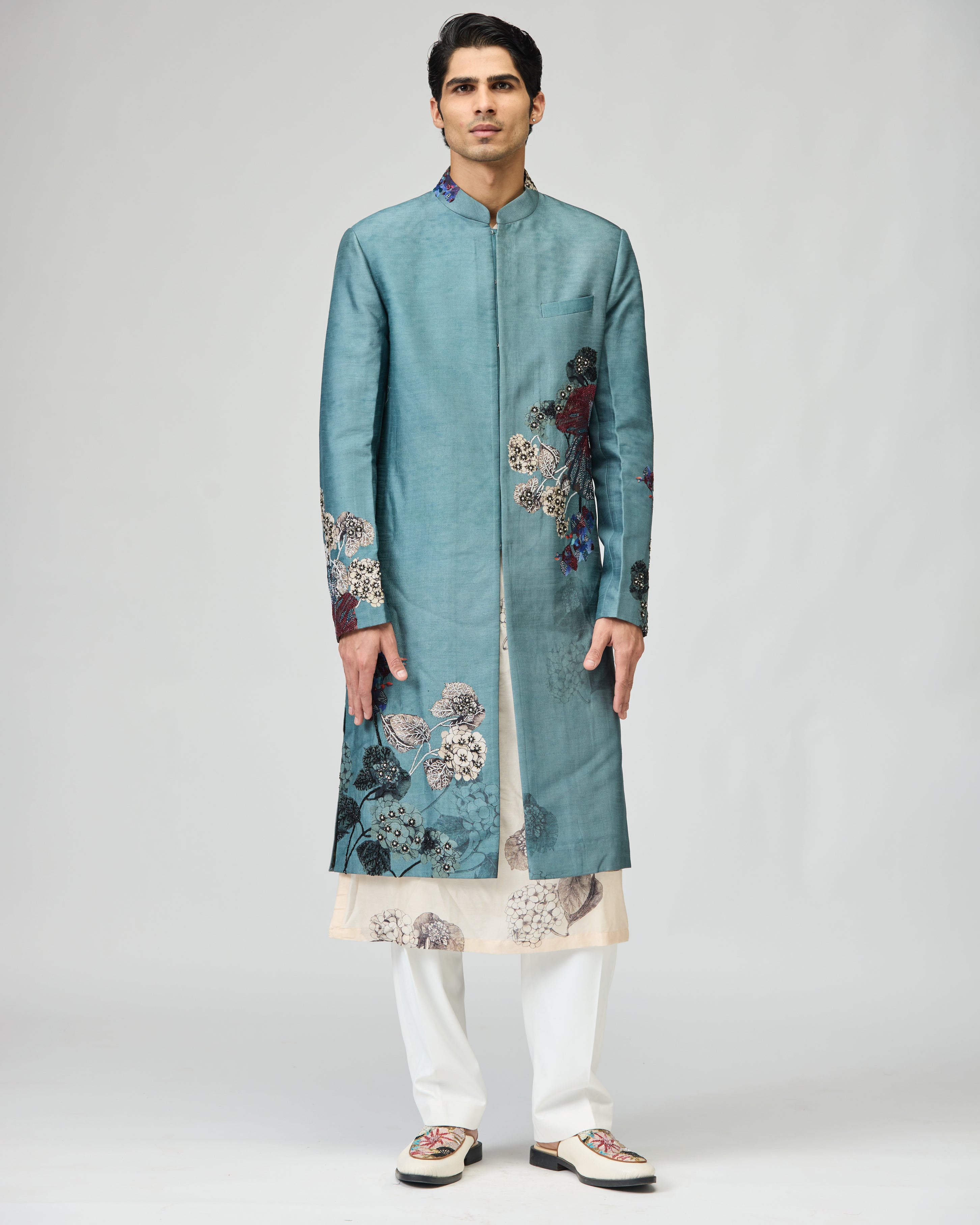 AQUA BLUE SHERWANI SET