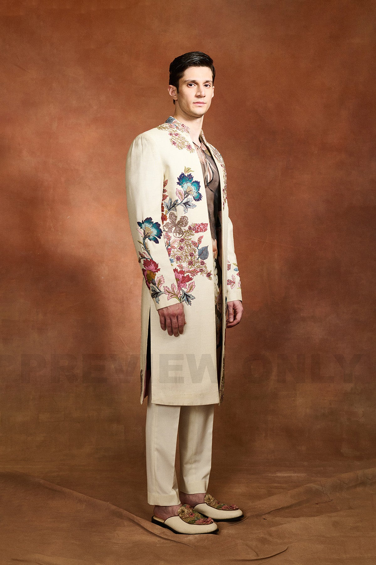 Ivory Embroidered Sherwani  Set