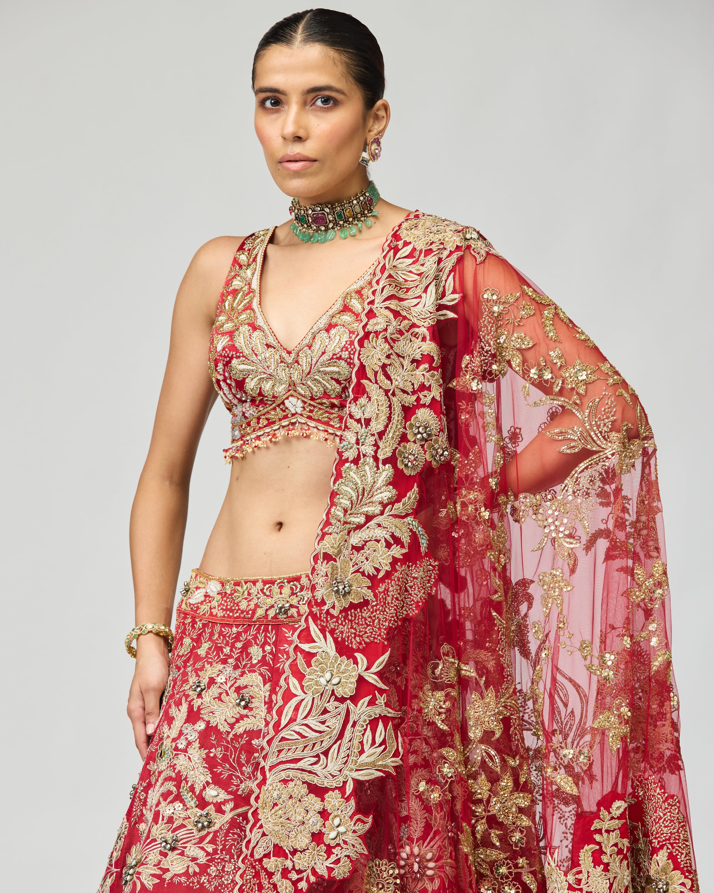 MAHROON ZARI DABKA LEHENGA SET