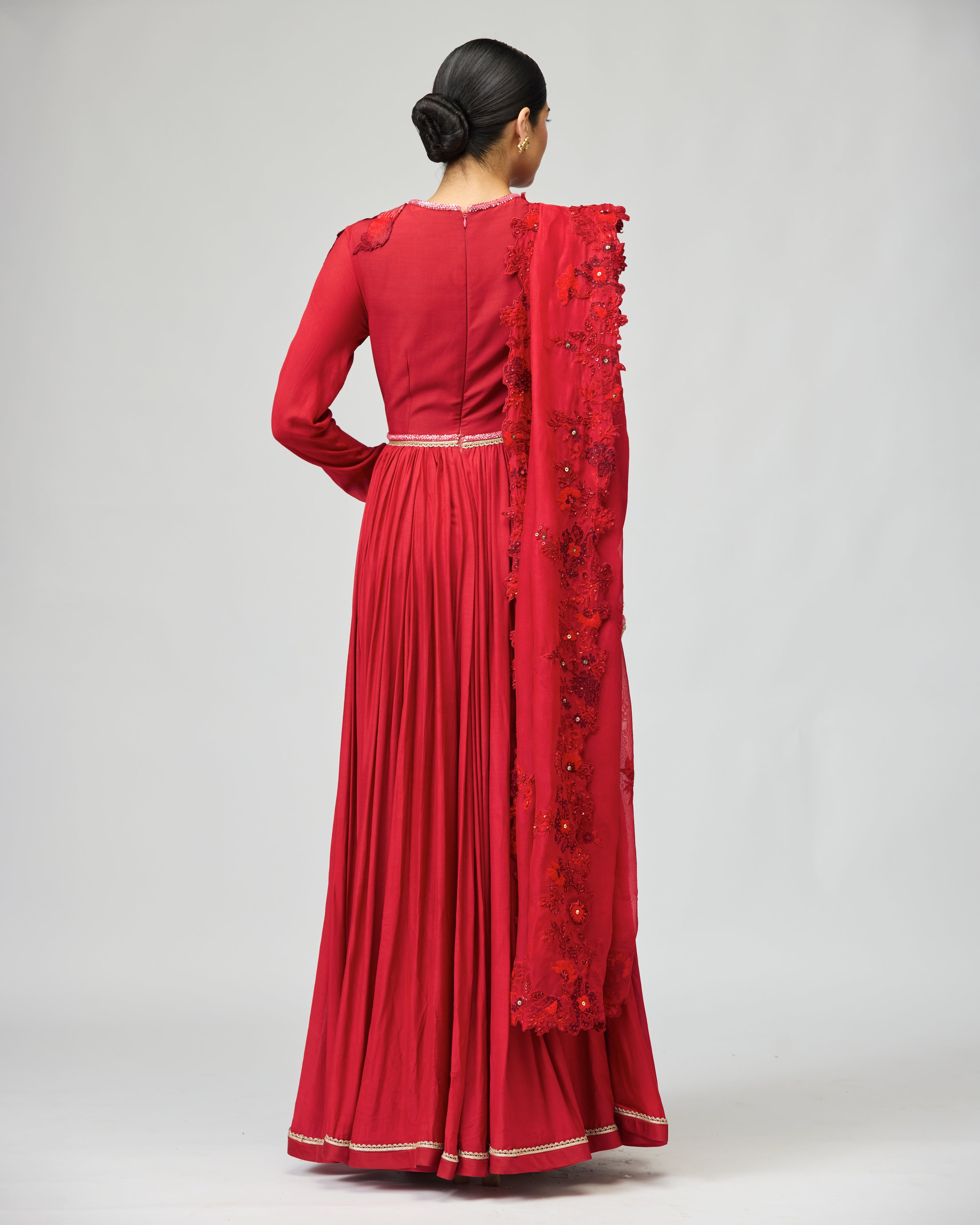 RED OPARA SILK ANARKALI SET