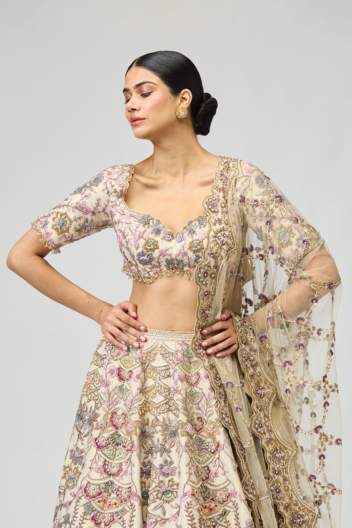 Pastel Bloom Embroidered Lehenga Set