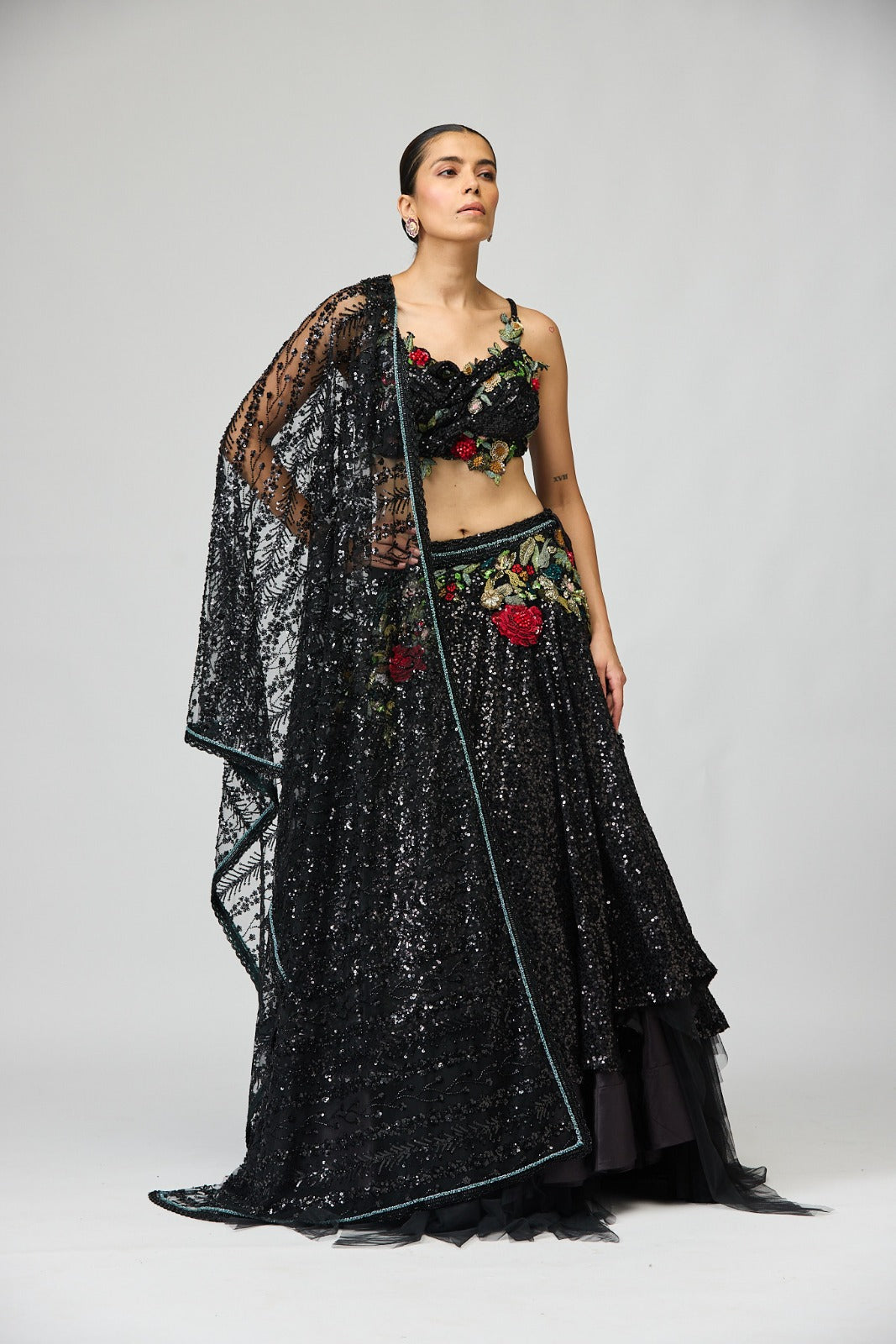 BLACK SEQUIN LEHENGA SET