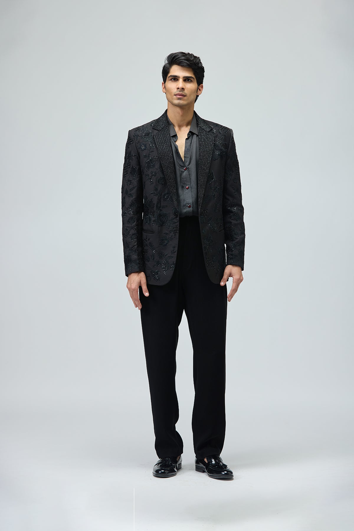 Noir Embroidered Tuxedo Set