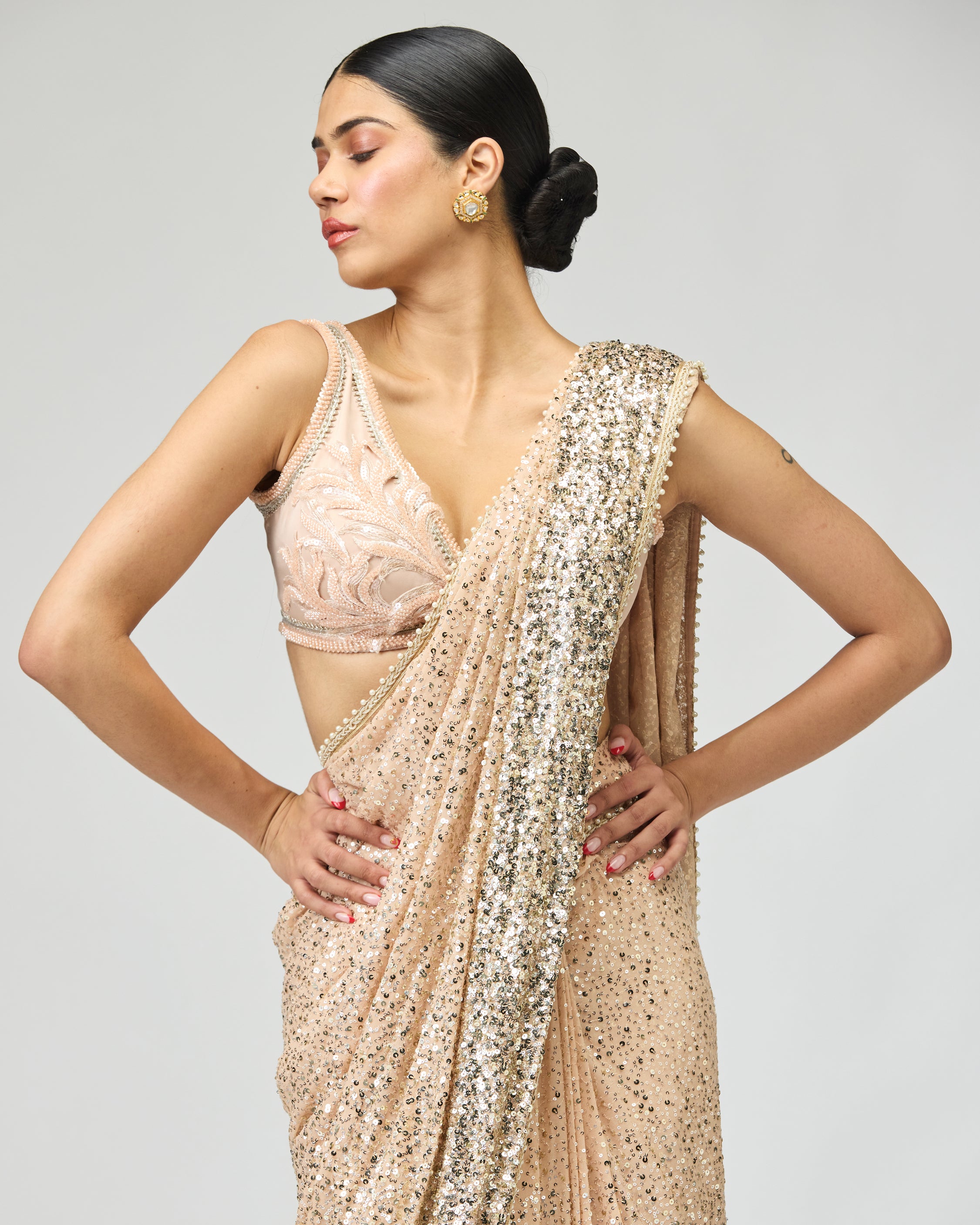 PEACH SILK GGT SAREE SET