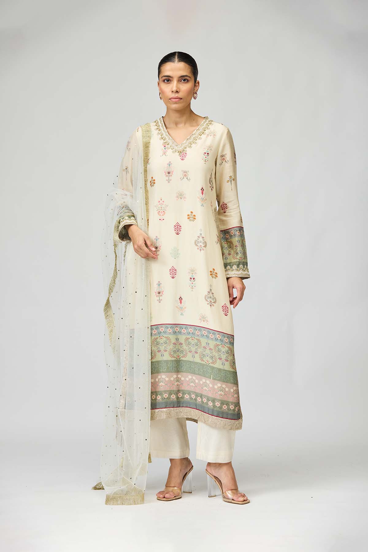 Ivory Floral Printed Kurta Set