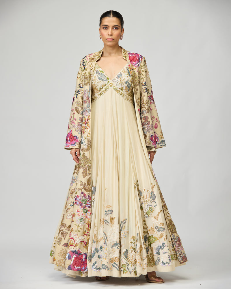 IVORY THREAD WORK ANARKALI SET