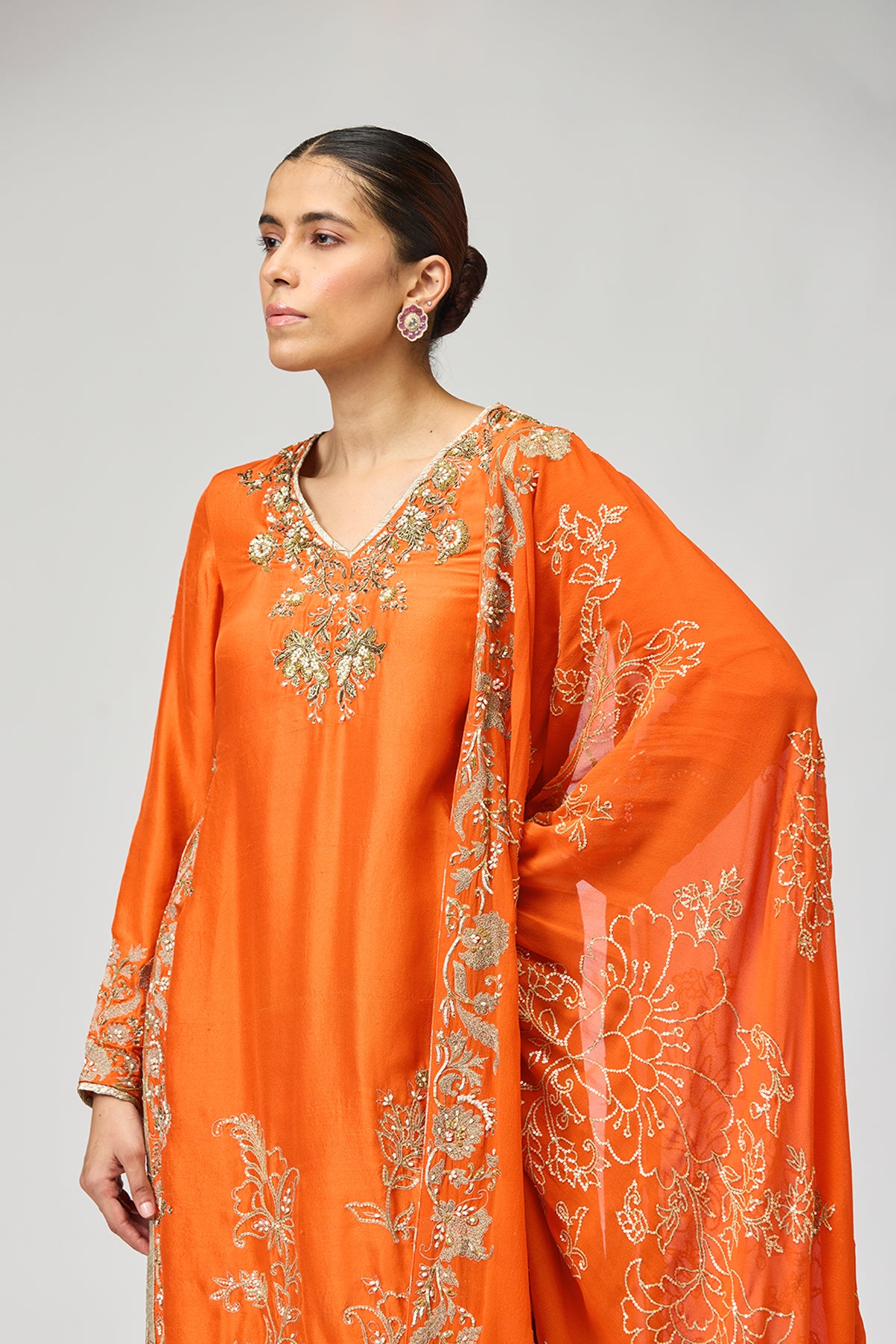 Tangerine Embroidered Kurta Set