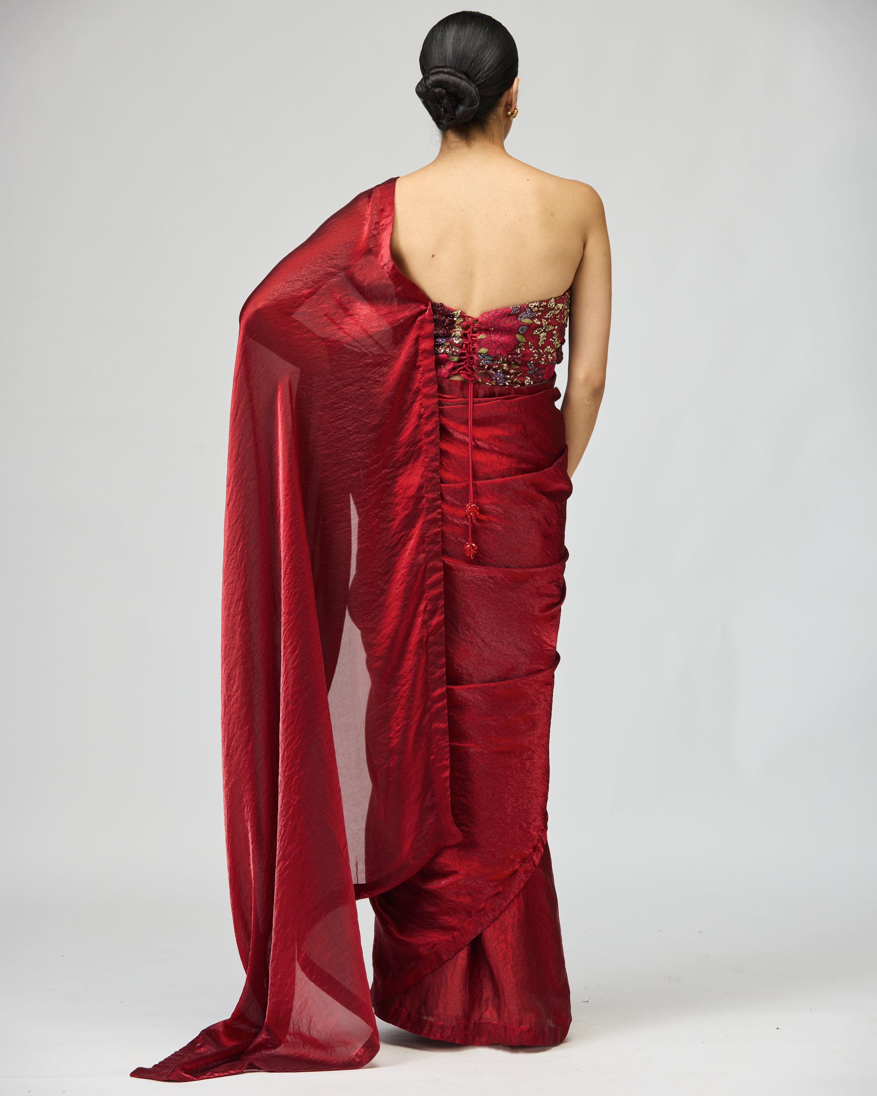 MAROON NET EMBROIDERED SAREE SET