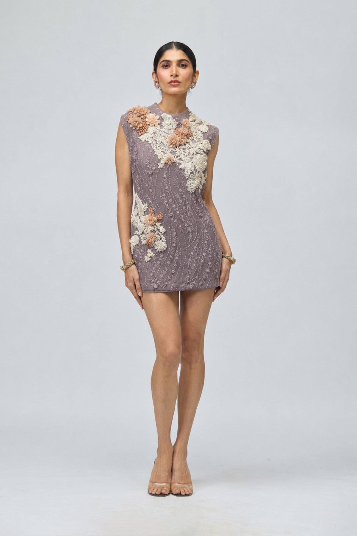 Mauve Embroidered Short Dress