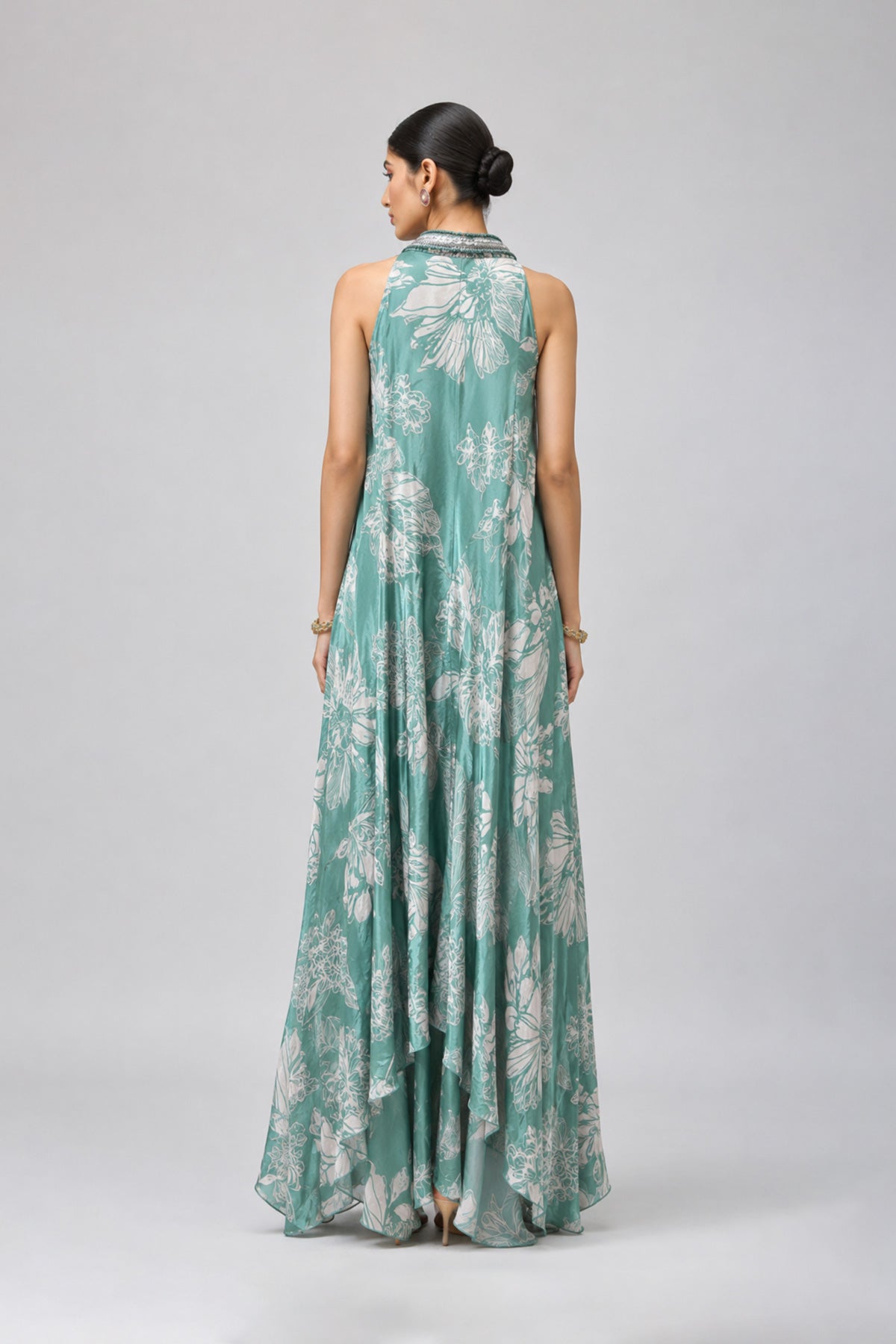 Aqua Whisper printed Long Dress