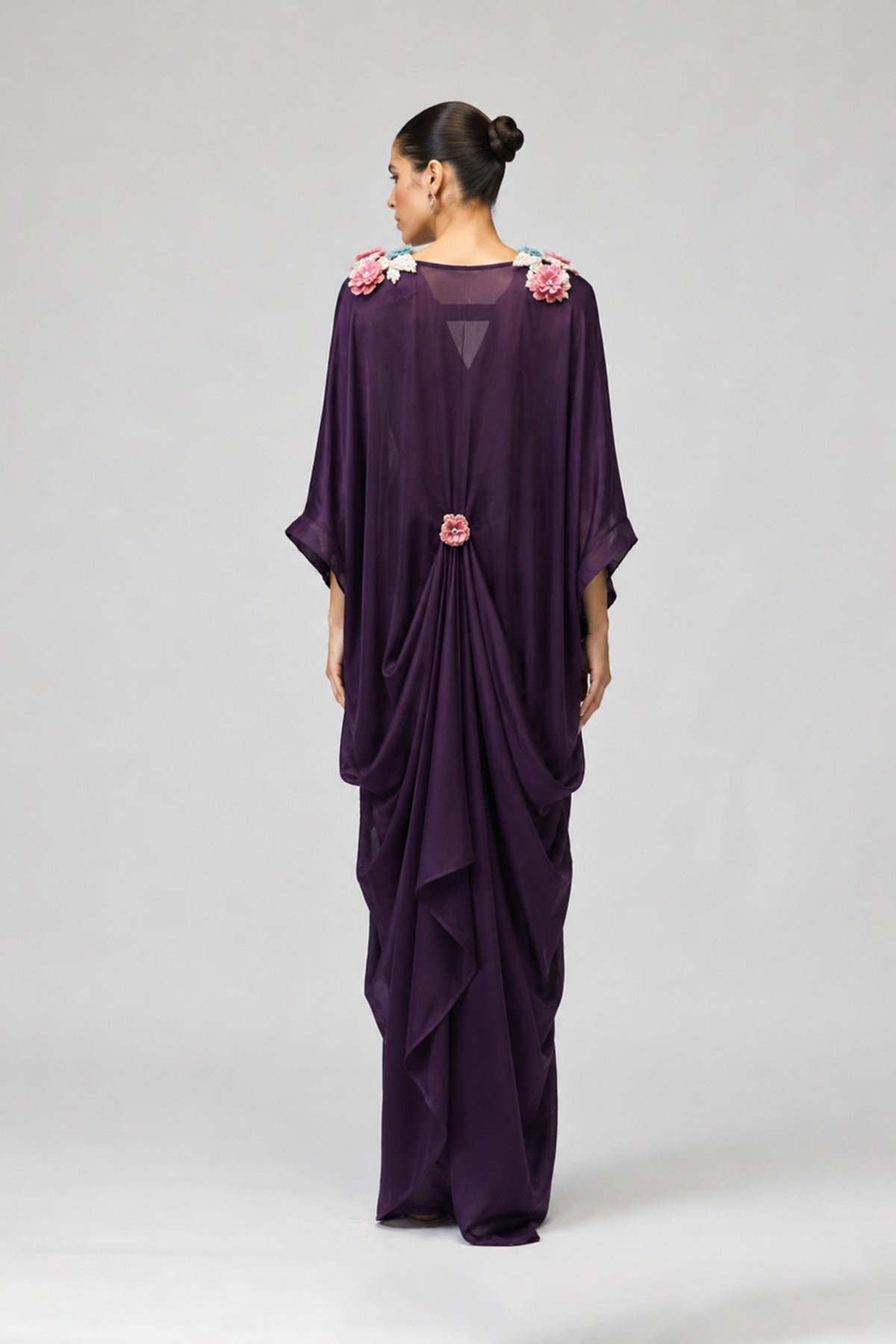 Pink Embroidered Draped Kaftan