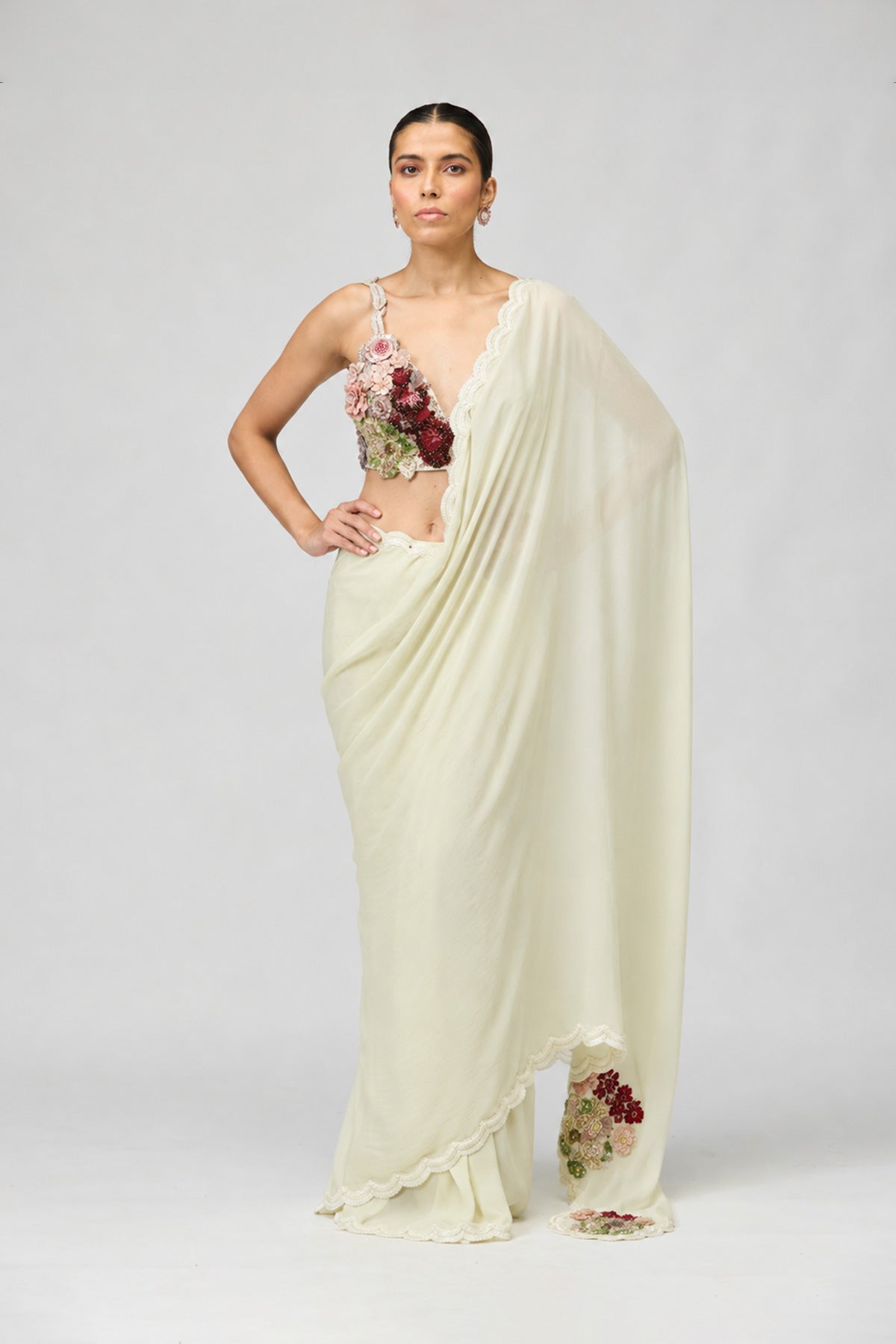 Ivory Blossom Drape Saree Set