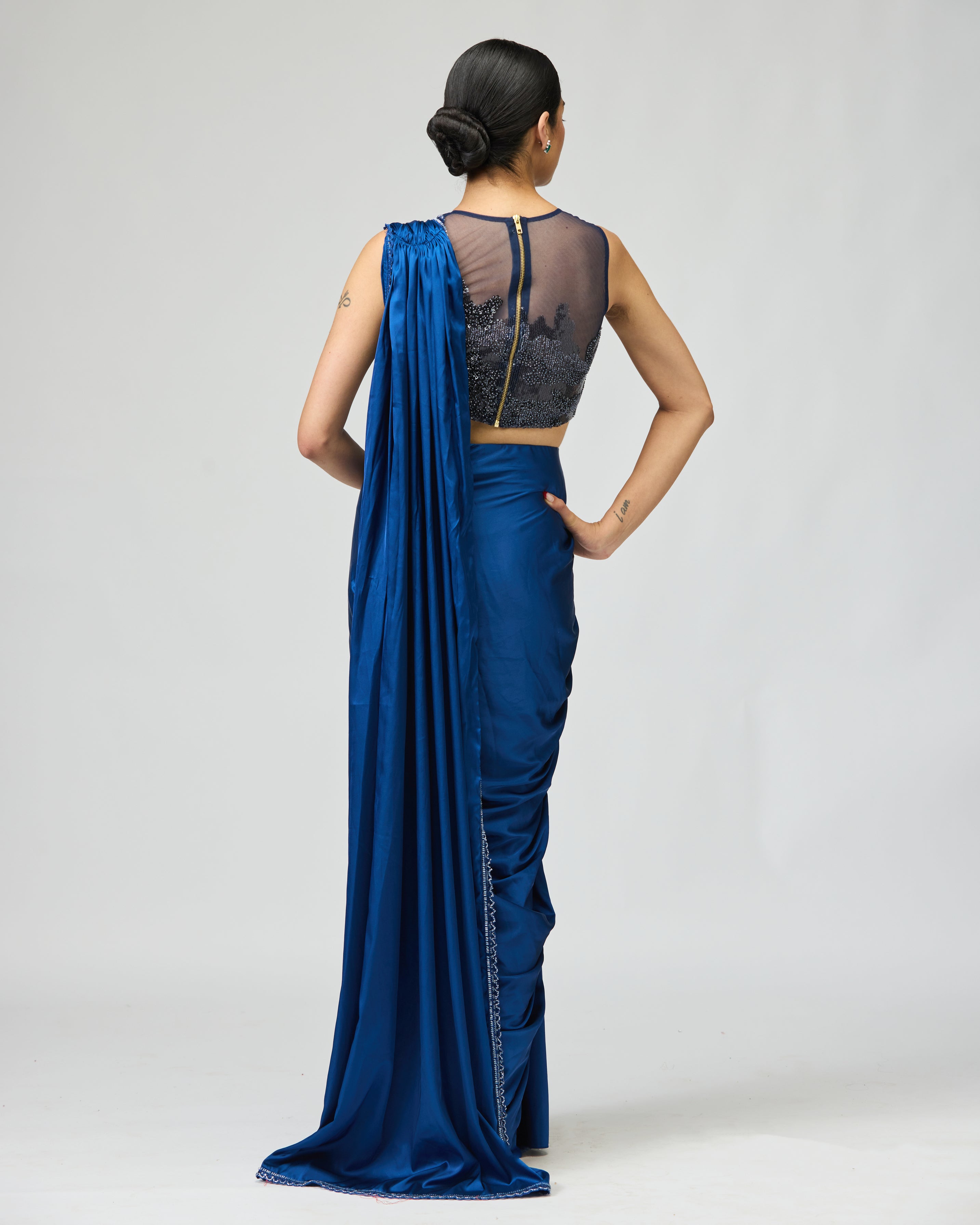 NAVY ARMANI SATIN SAREE SET