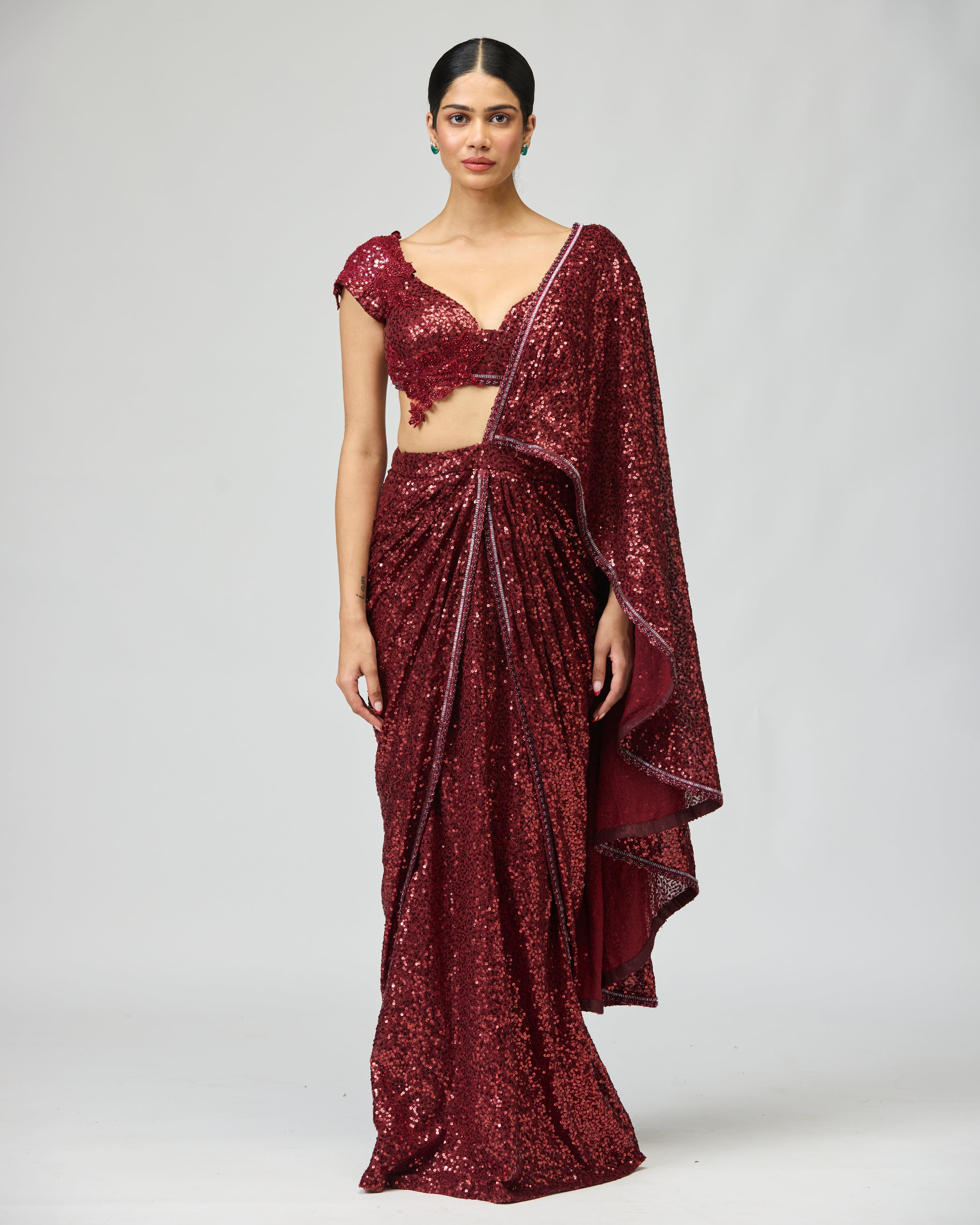 MAROON SEQUIN SAREE SET