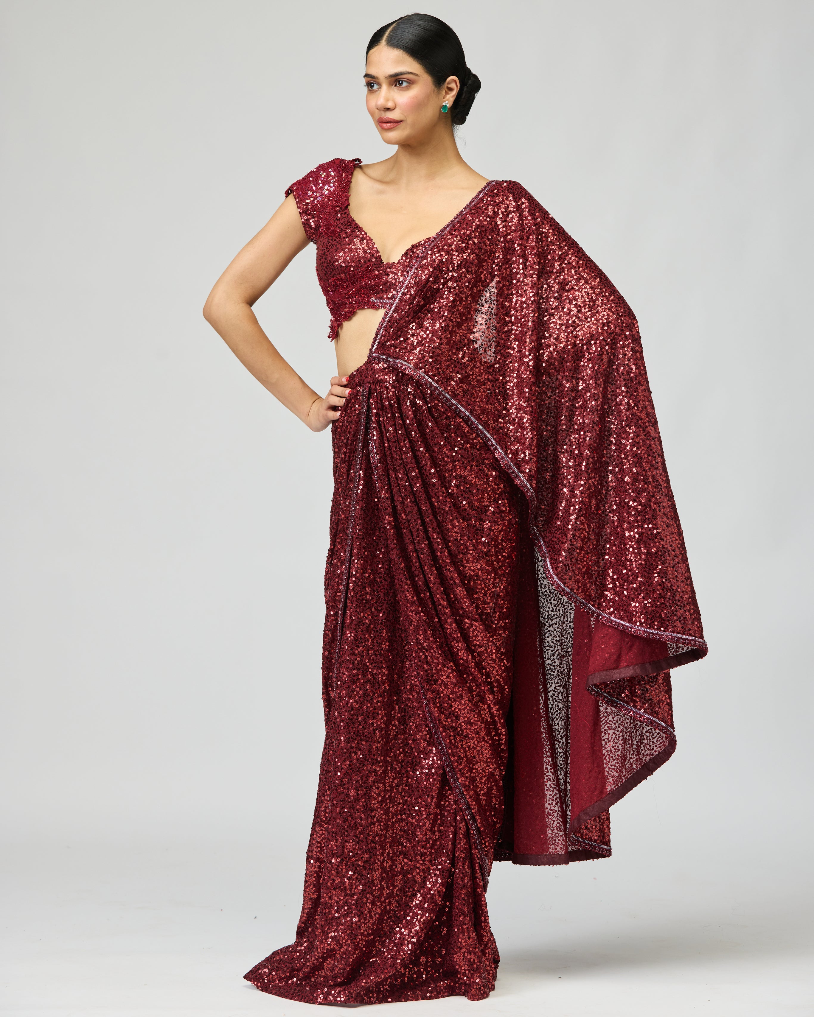 MAROON SEQUIN SAREE SET