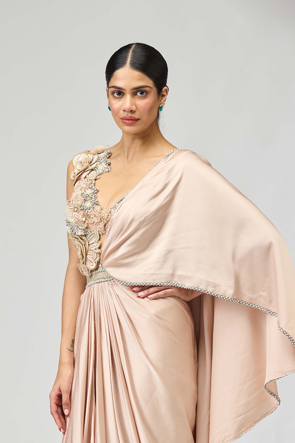 Blush Draped Saree Set