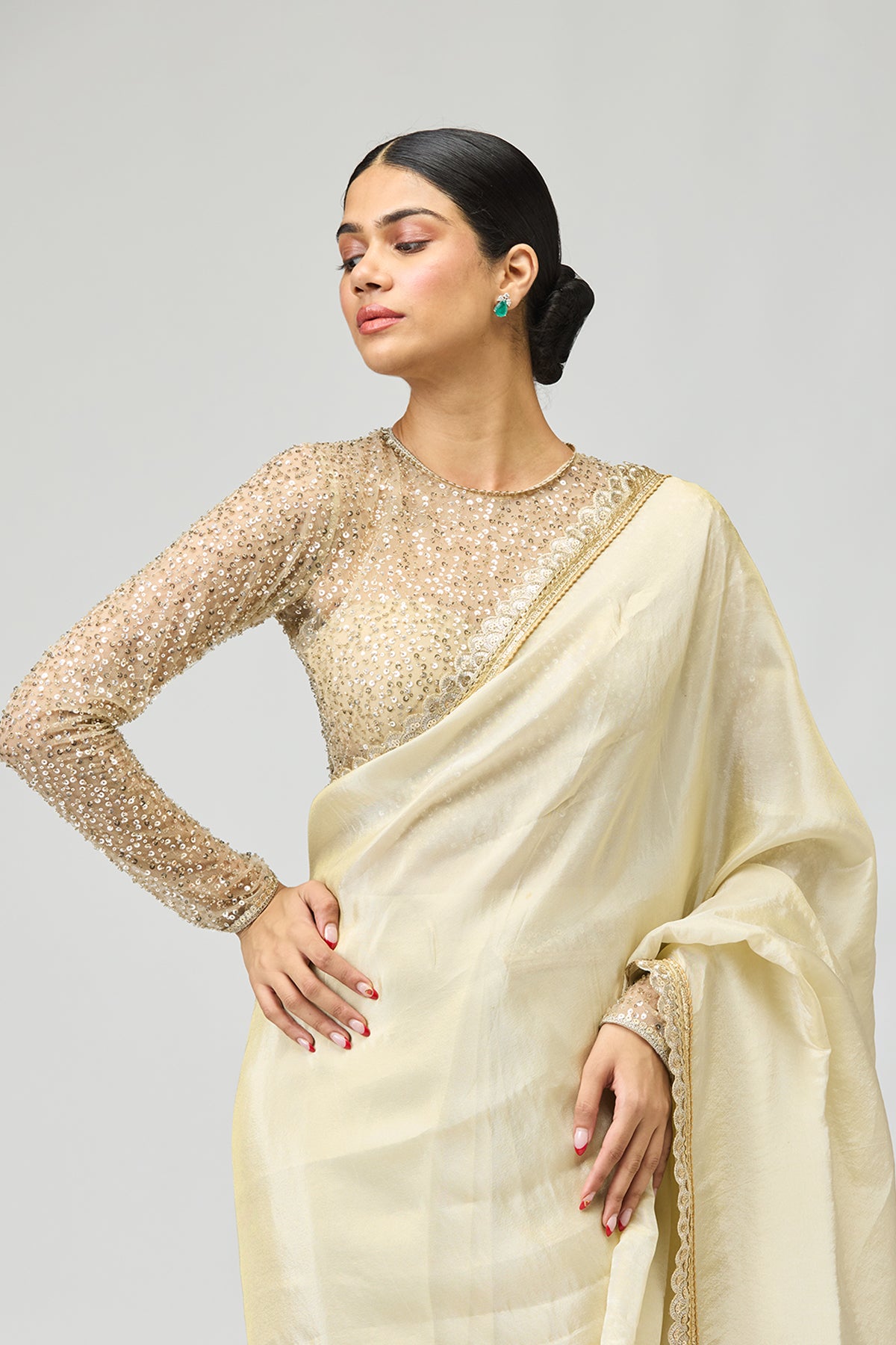 Ivory Shimmer Saree Set