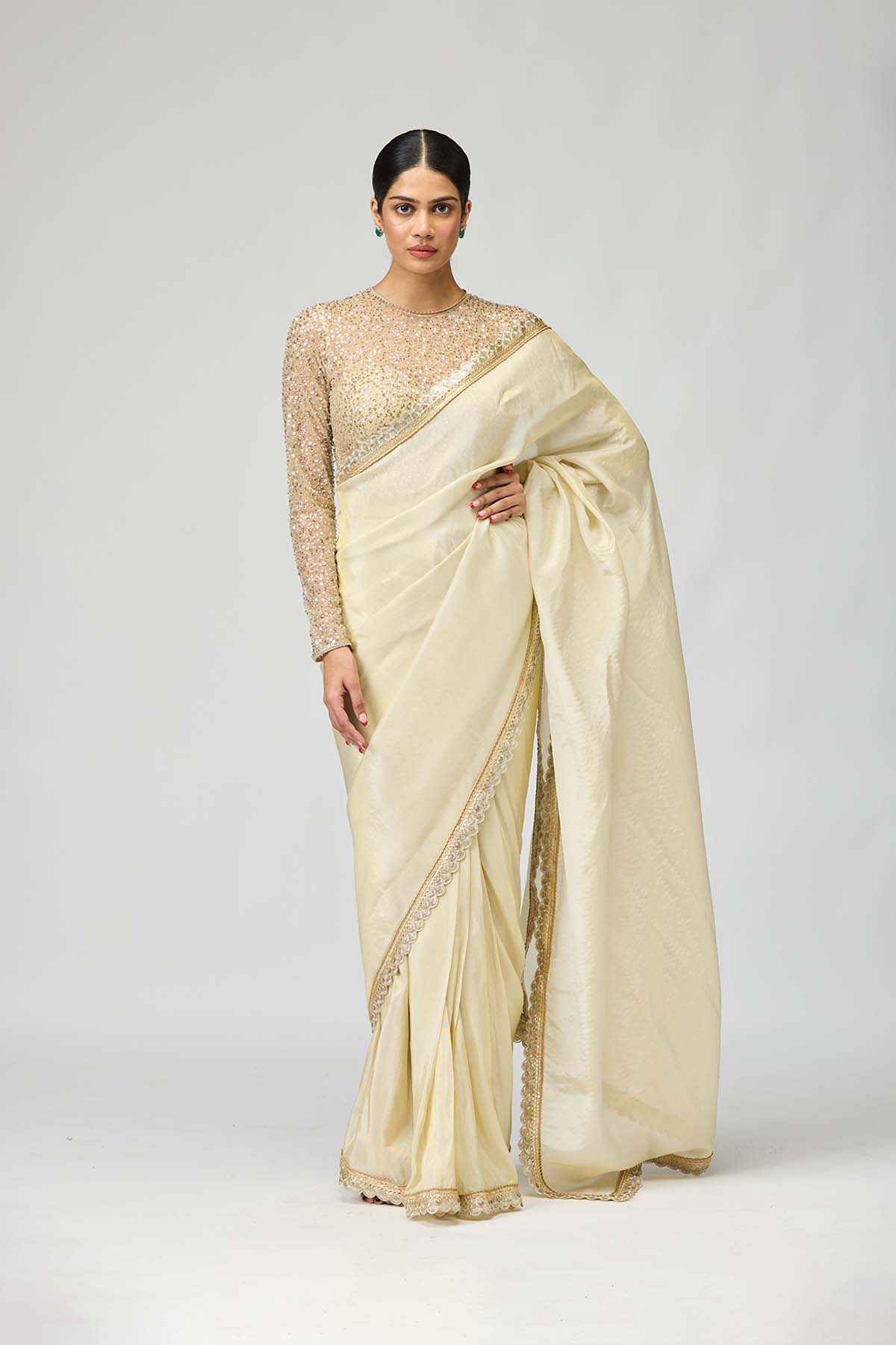 Ivory Shimmer Saree Set