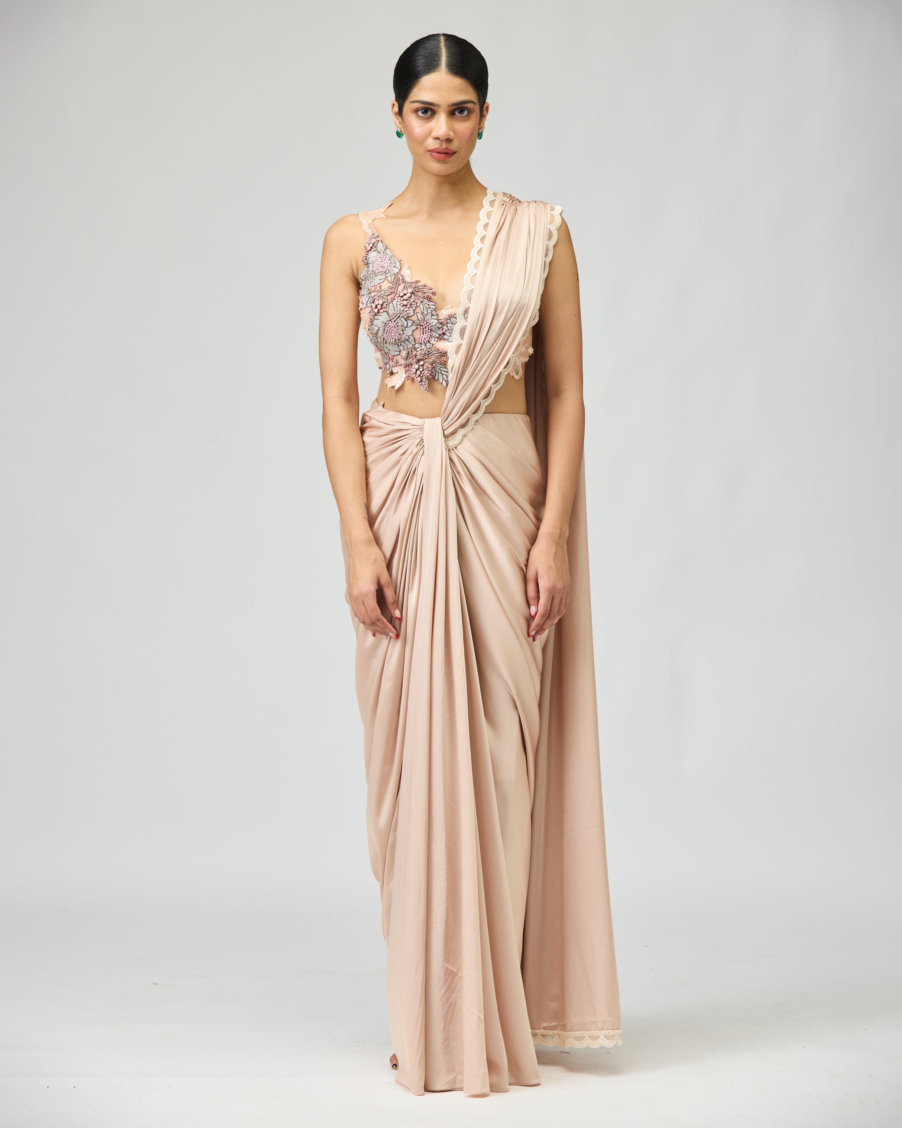 BLUSH SATIN SAREE SET