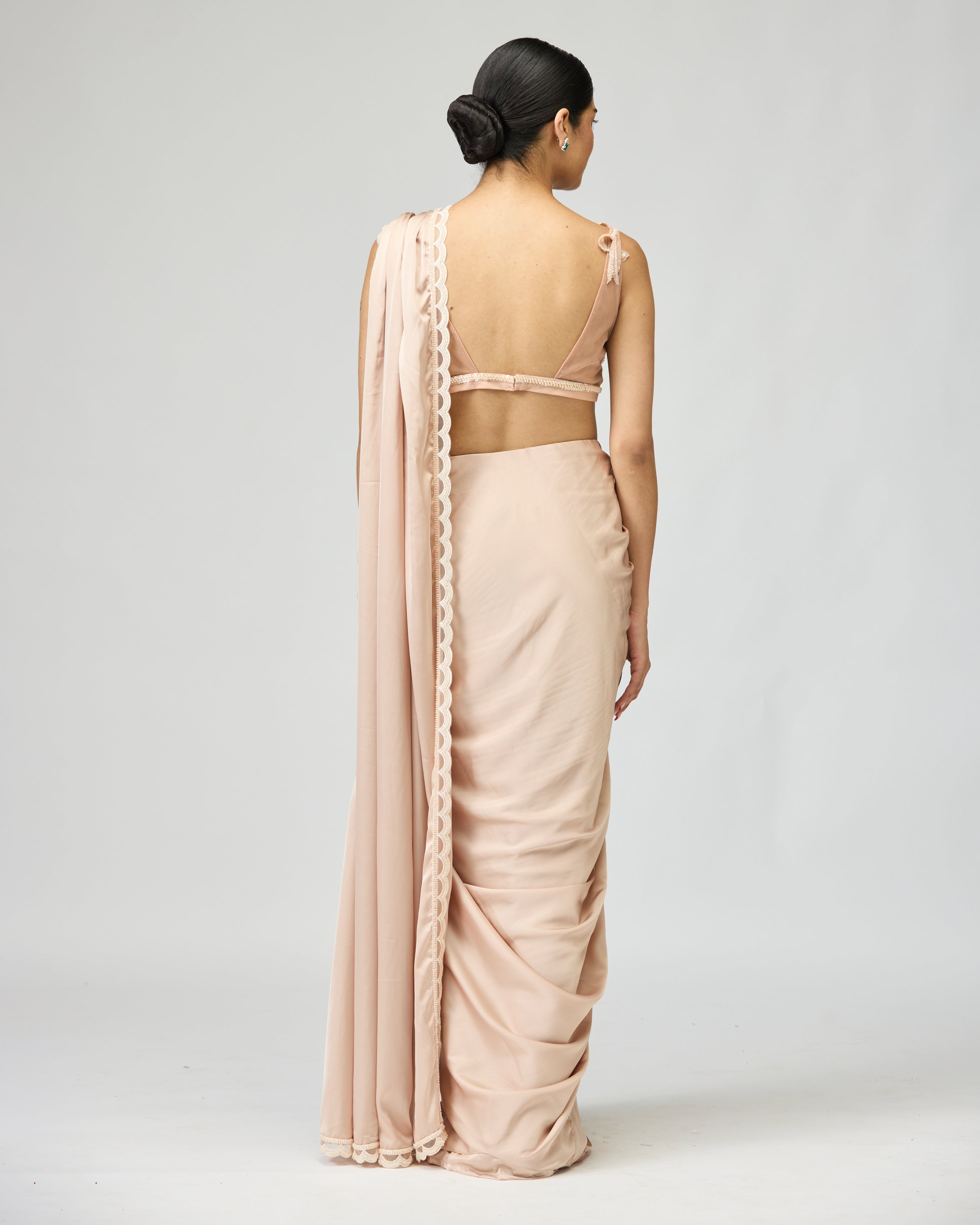 BLUSH SATIN SAREE SET