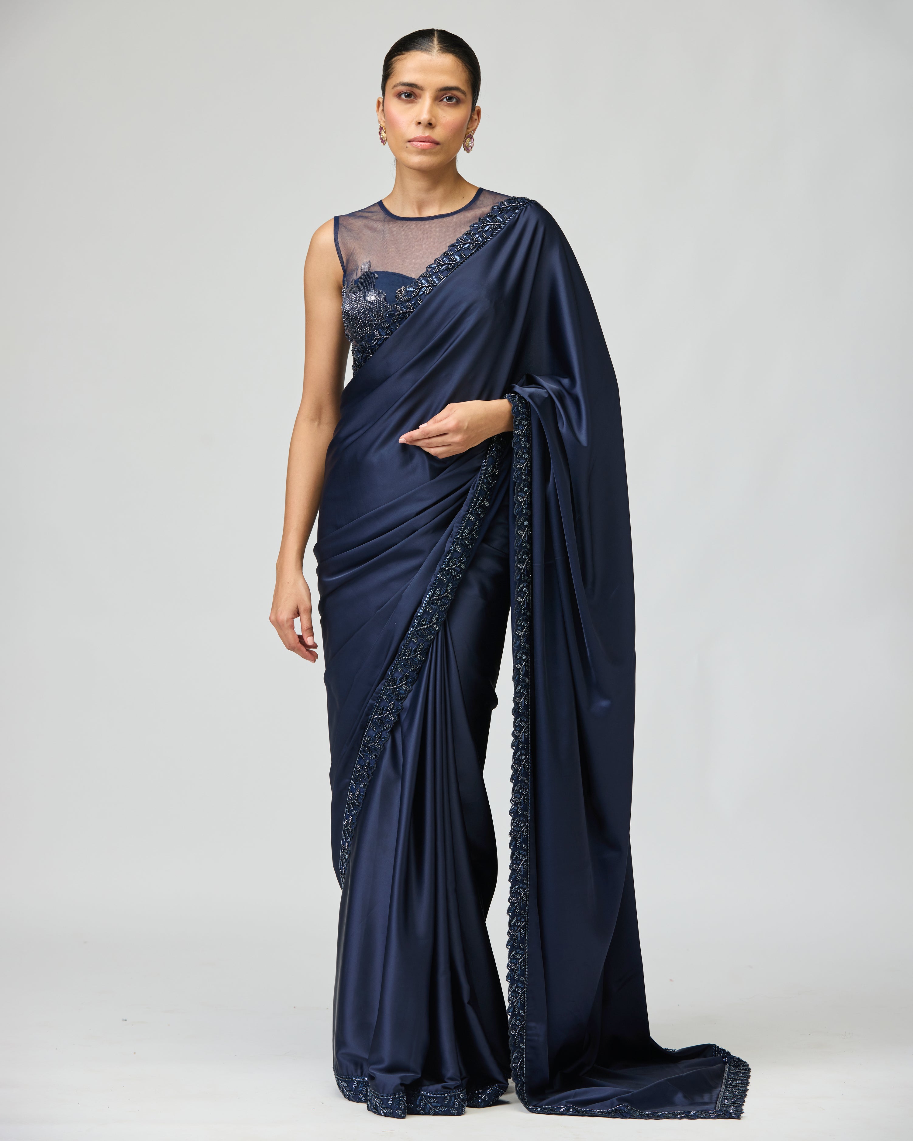 NAVY EMBELLISHED SAREE SET