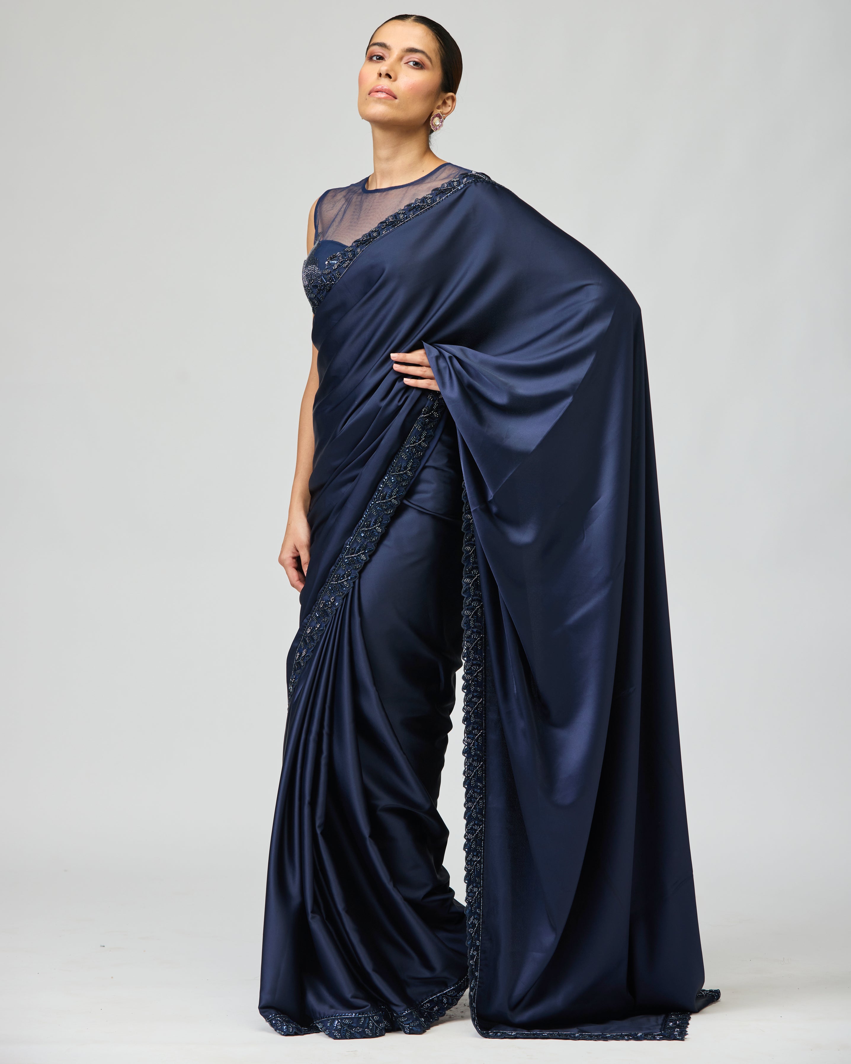 NAVY EMBELLISHED SAREE SET