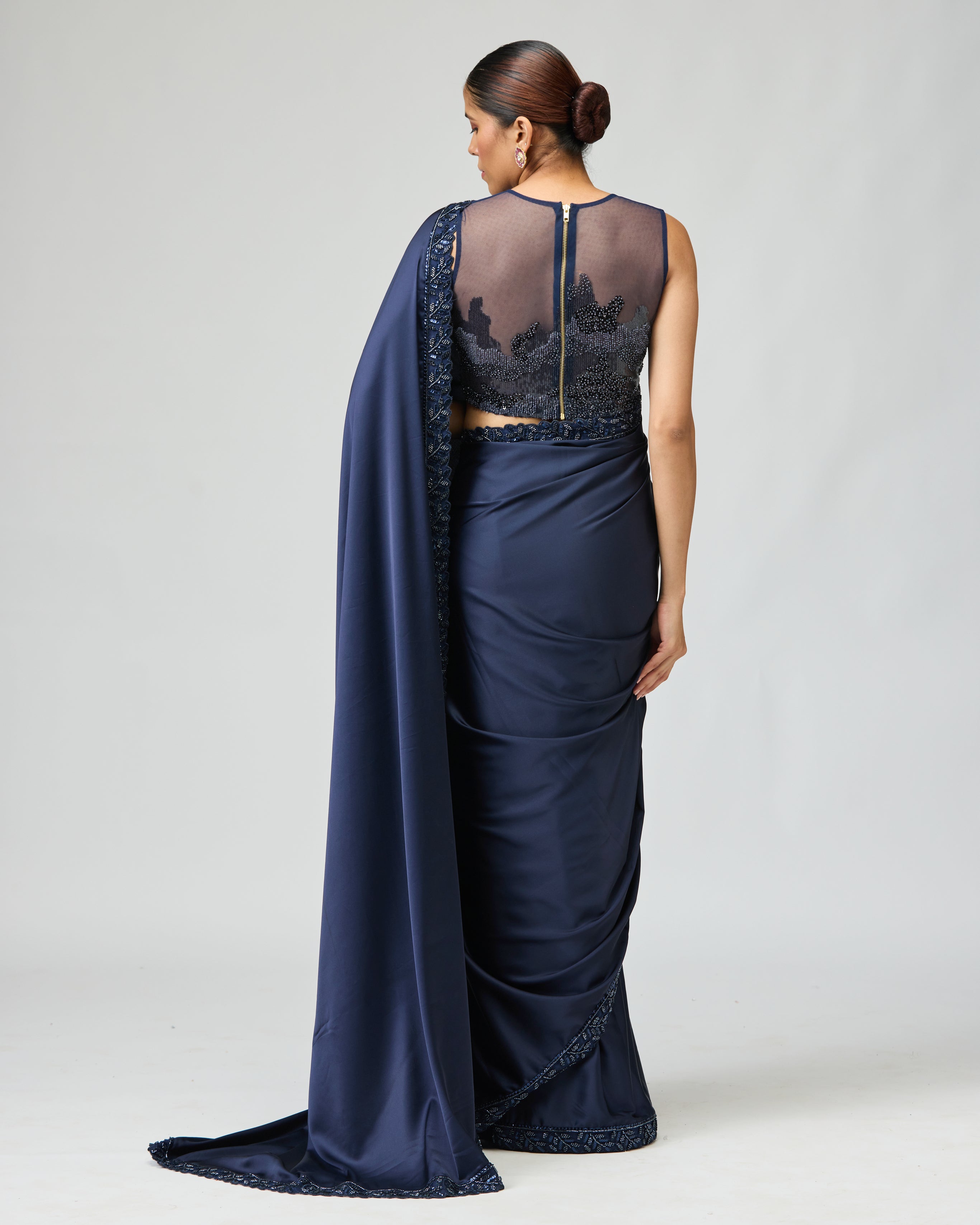 NAVY EMBELLISHED SAREE SET