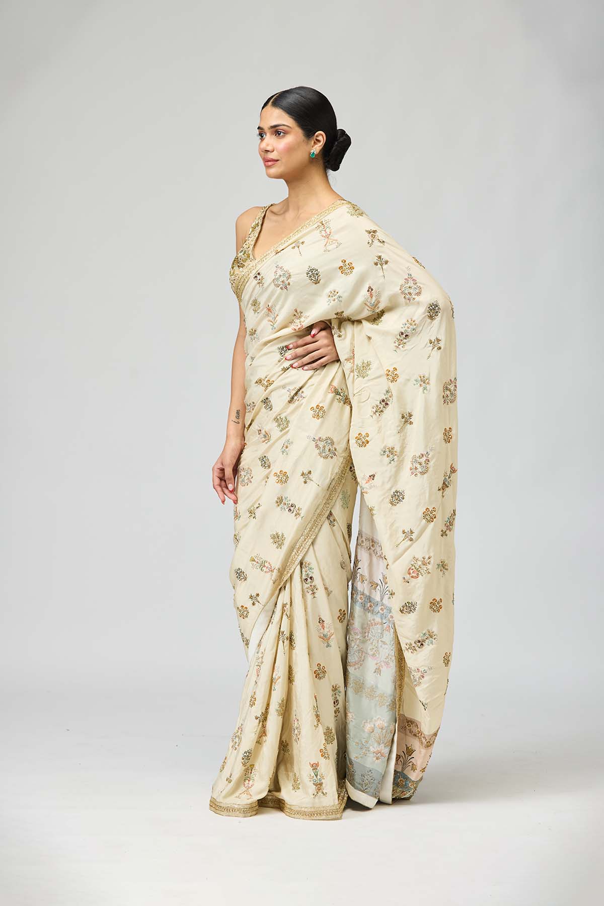 Ivory Floral Saree Set